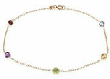 14k Rose Gold Natural Multi Color Round Gemstones Anklet Bracelet 9" - Rose