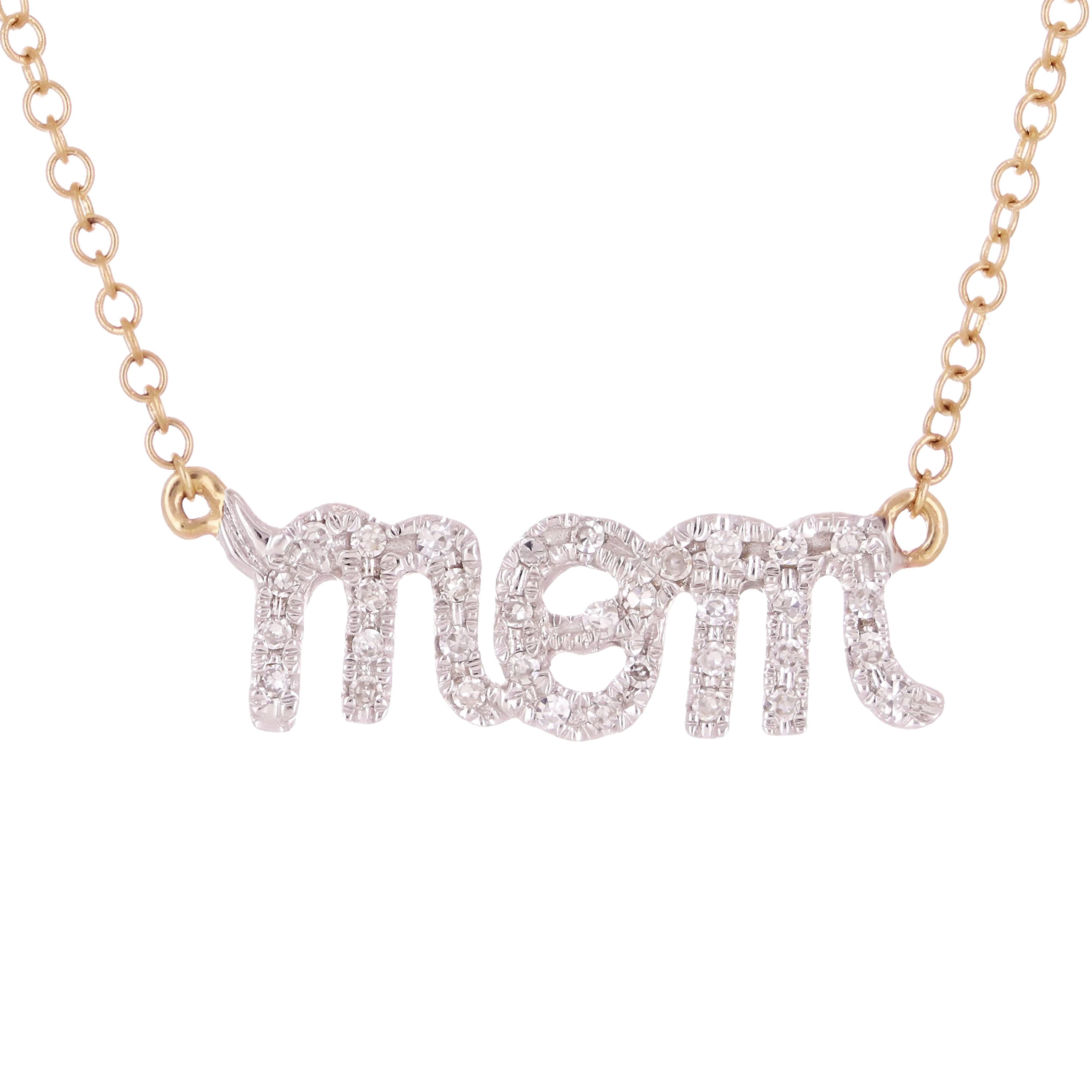 14k Yellow Gold Diamond Accent MOM Inscribed Layering Adjustable Necklace - Yellow