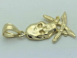 14k Yellow Gold Skeleton Dagger Skull Pirate Charm Pendant 2 grams