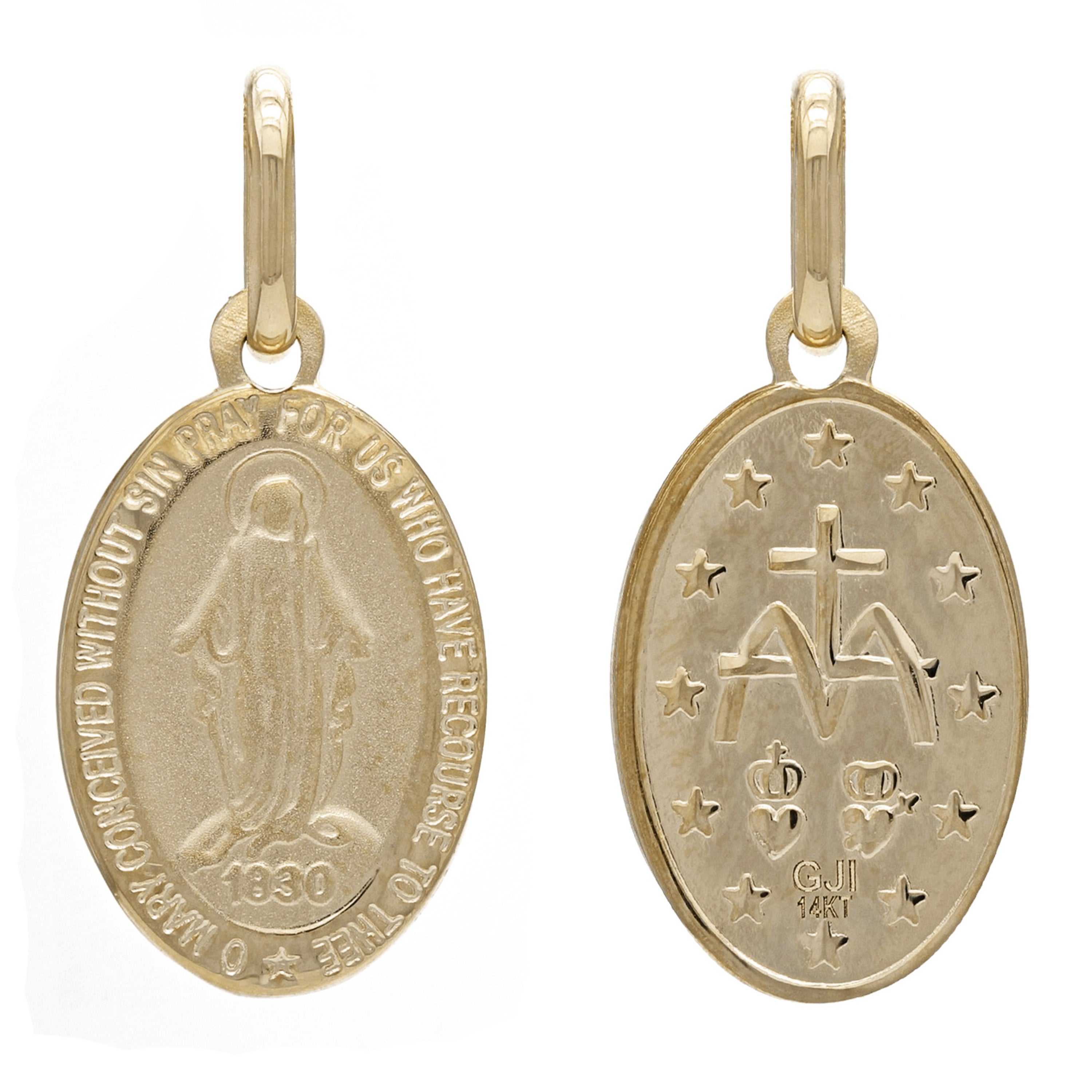 Italian 14k Yellow Gold Virgin Mary Medal Charm Pendant 15.5mm x 9mm 1.2 grams