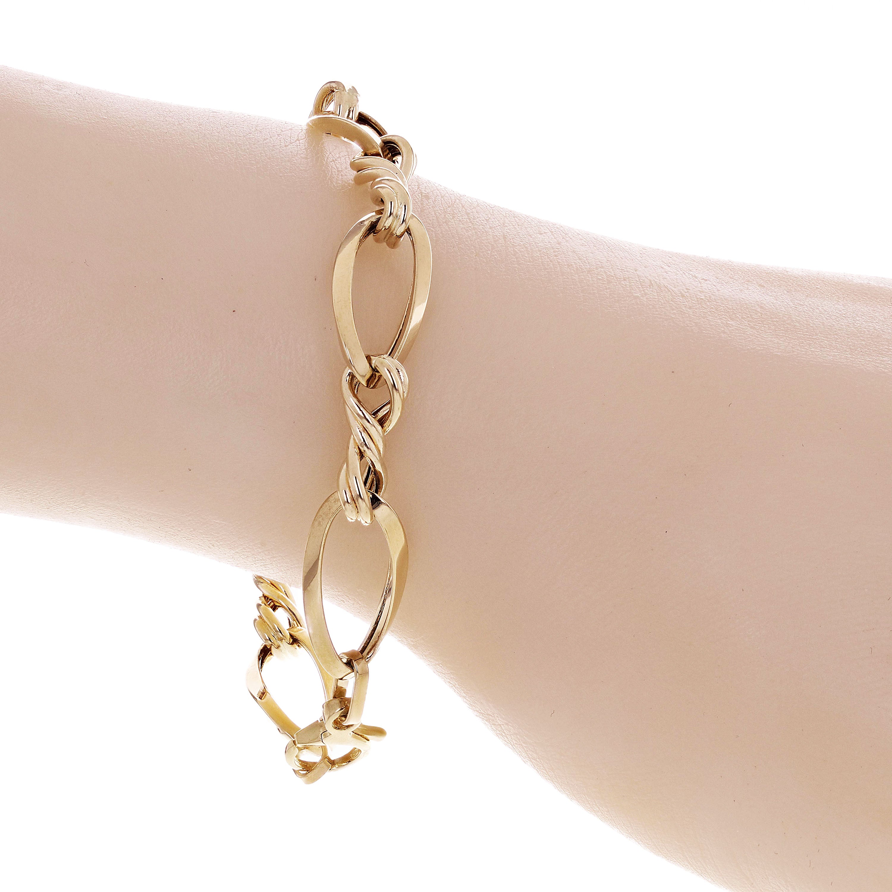 Italian 14k Yellow Gold Hollow Oval Twisted Link Bracelet 7.5" 10mm 7 grams