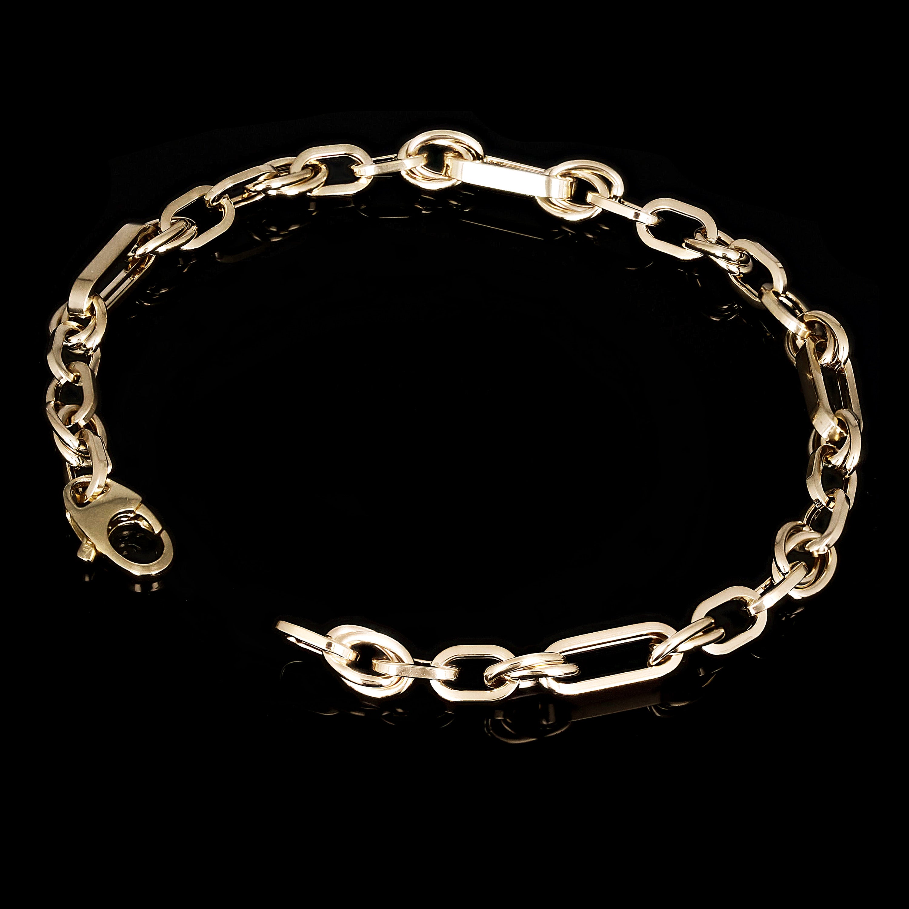Italian 14k Yellow Gold Hollow Oval & Paper Clip Bracelet 7.75" 4.8mm 3.9 grams
