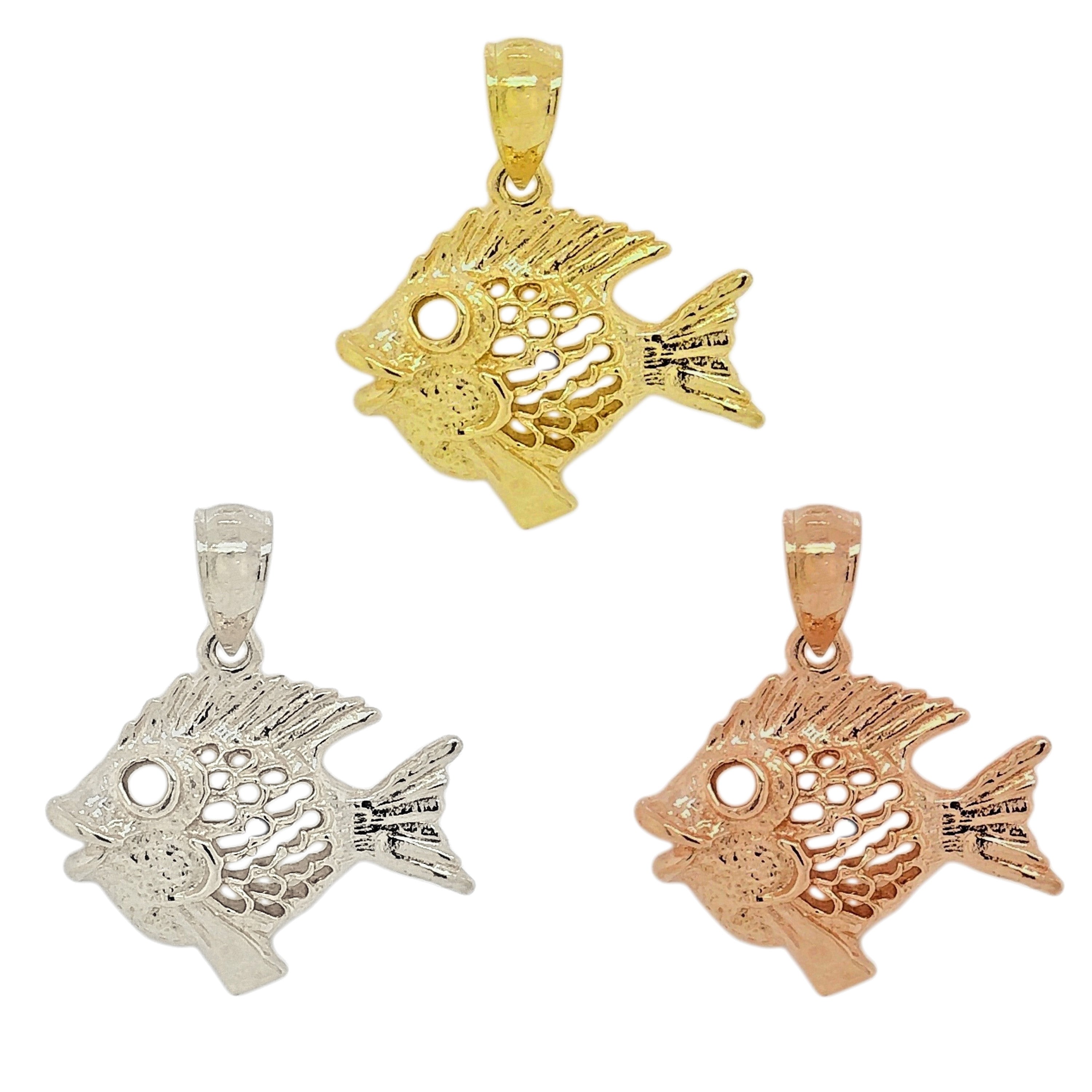 14k Yellow White or Rose Gold Sea Life Discus Fish Pendant