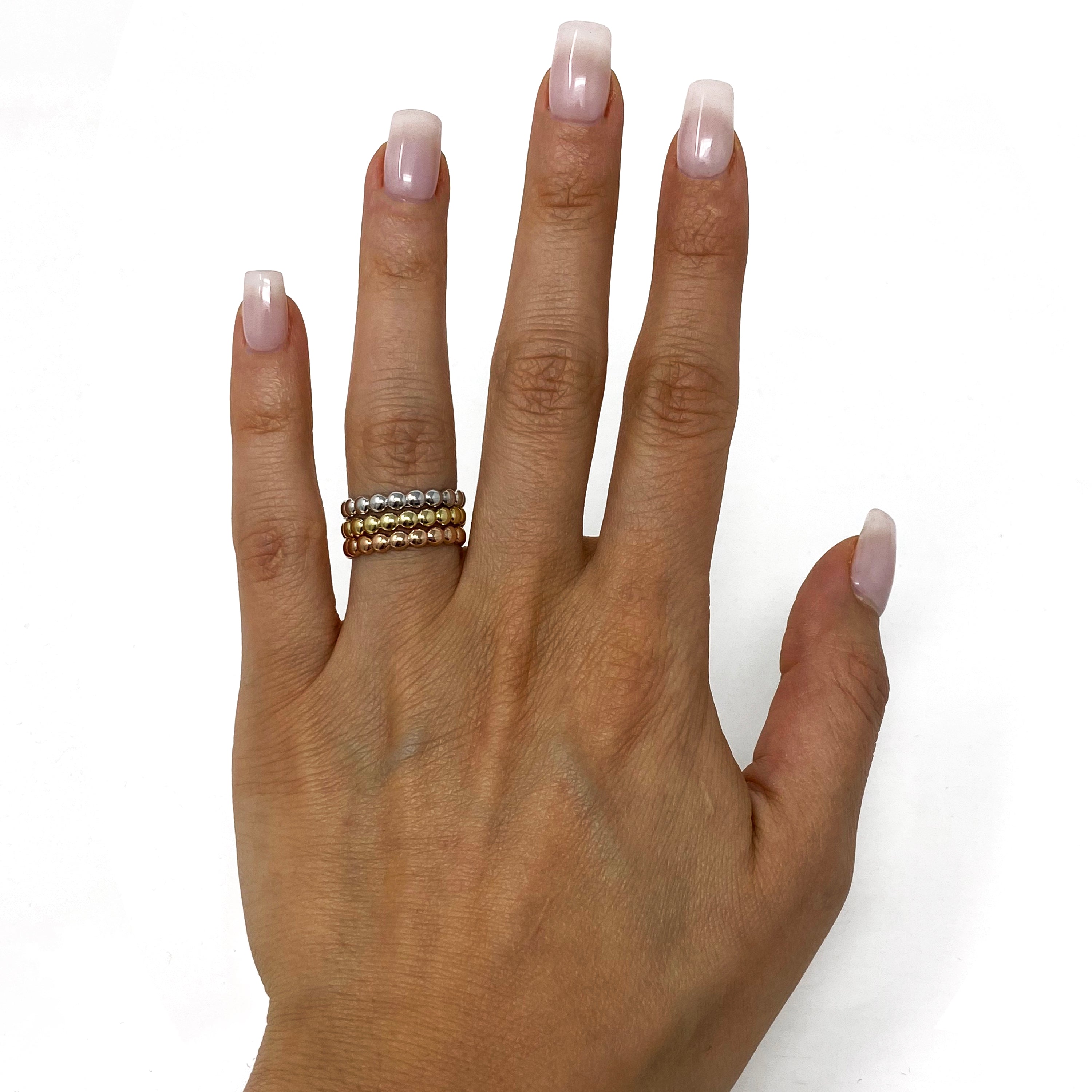 14k Yellow Gold Ball Beaded Stackable Ring Size 6.75 - 7.5