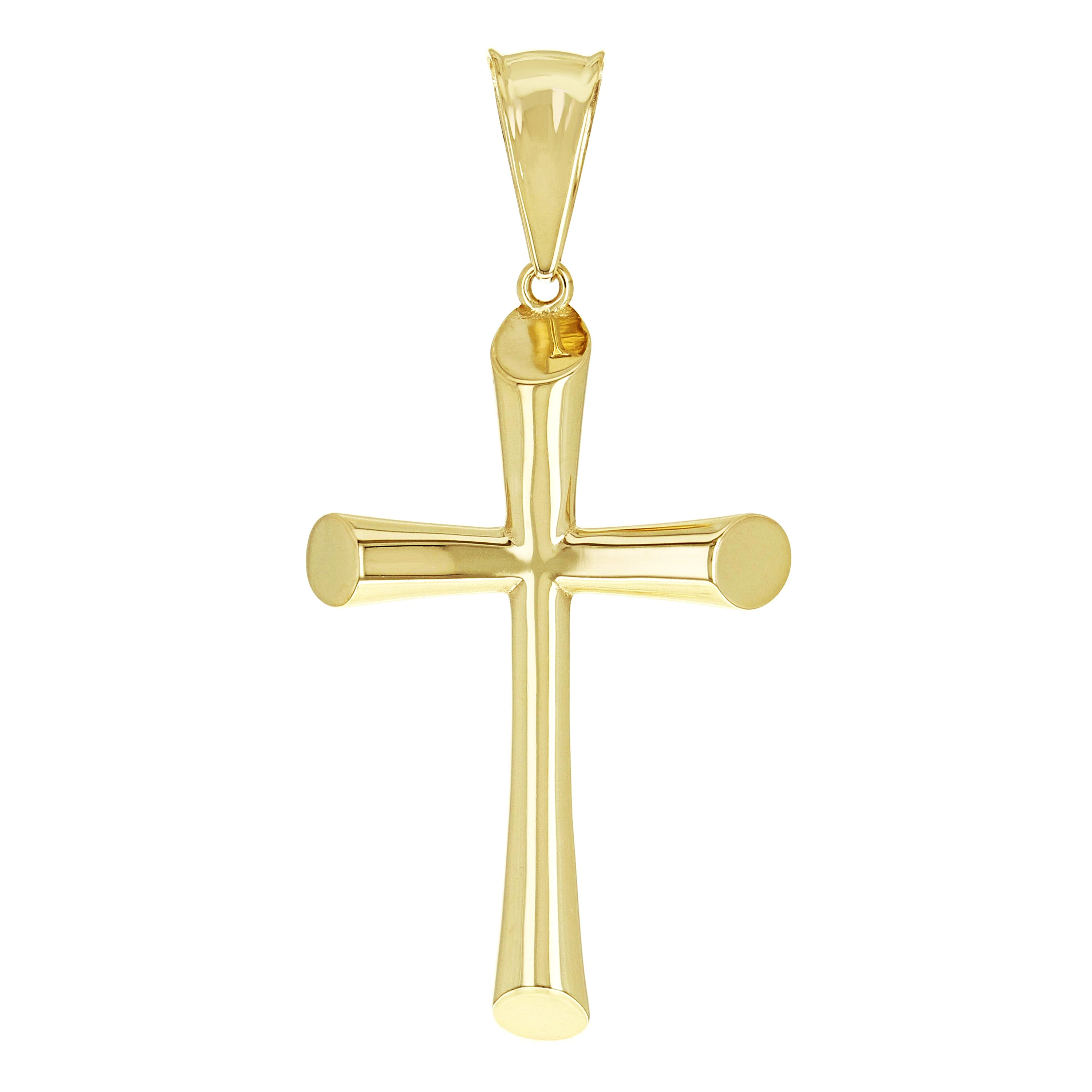 Italian 14k Yellow Gold Hollow High Polish Plain Cross Charm Pendant 2.3" 3.7g