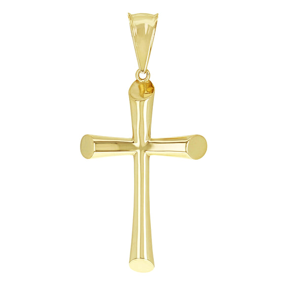 Italian 14k Yellow Gold Hollow High Polish Plain Cross Charm Pendant 2.3