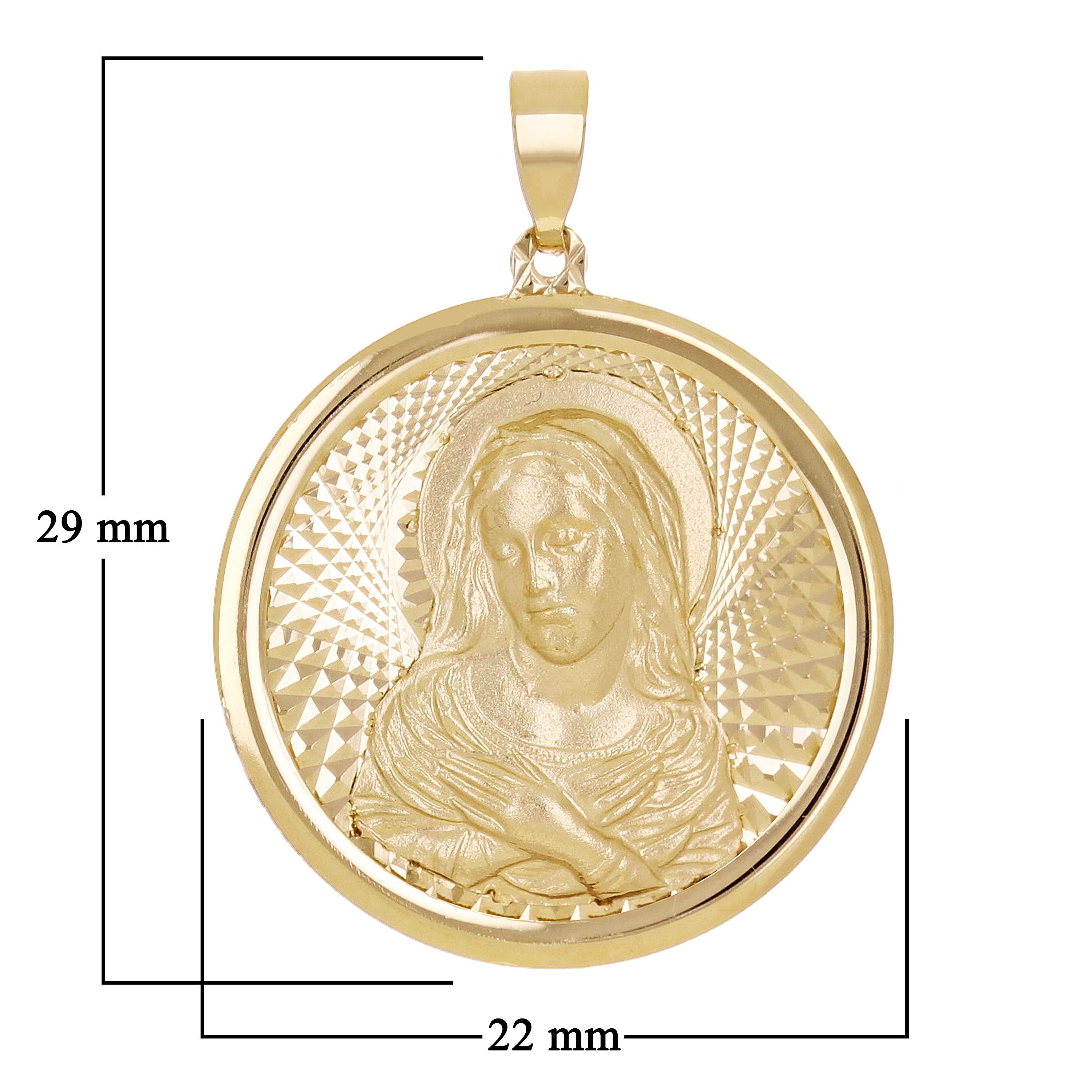 Italian 14k Yellow Gold Madonna Virgin Mary Medal Charm Pendant 1.1" 2.5 grams - 2.5 grams