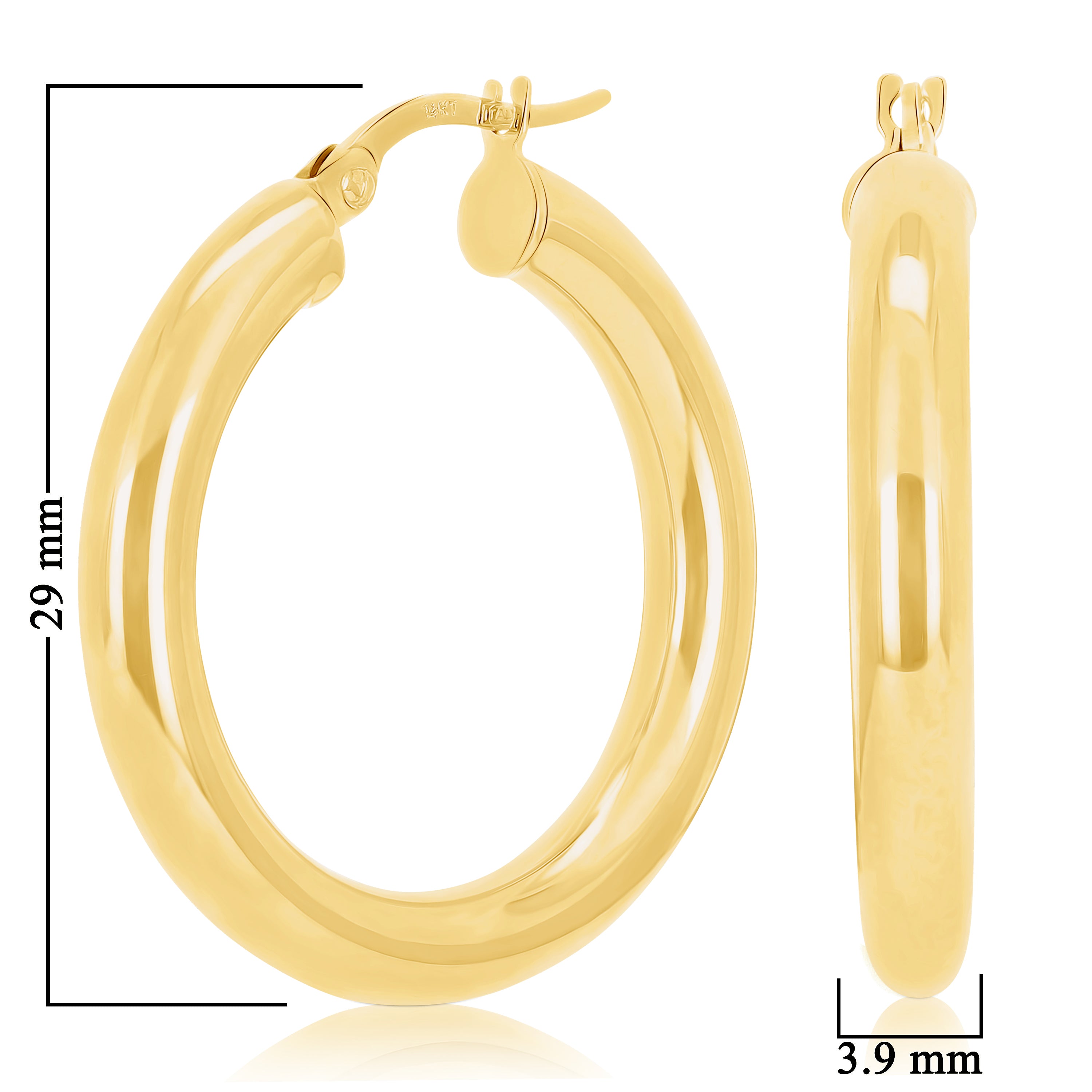 Italian 14k Yellow Gold High Polish 3.9mm 1" Diameter Round Hoop Earrings 2.7g