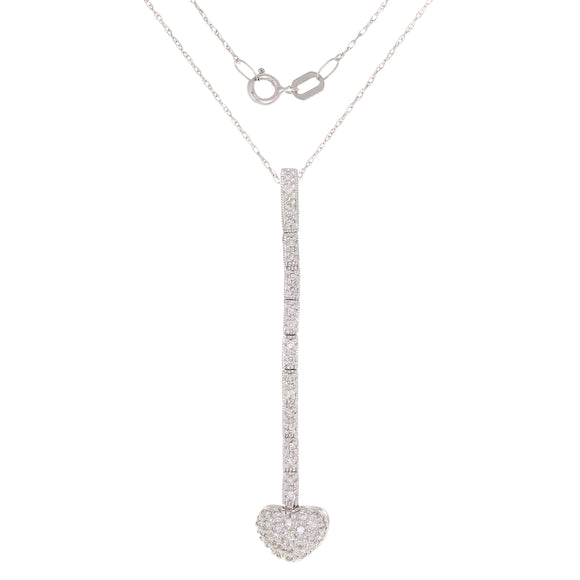 14k White Gold 0.26ctw Diamond Pave Flexible Heart Beat Drop Pendant Necklace