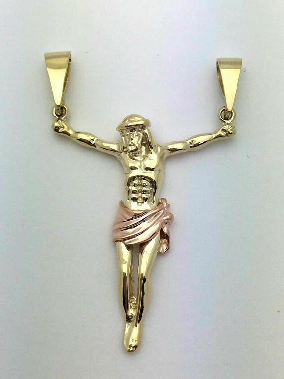 14k Two Tone Color Gold Solid Jesus Christ Religious Crucifix Charm Pendant 5.5g