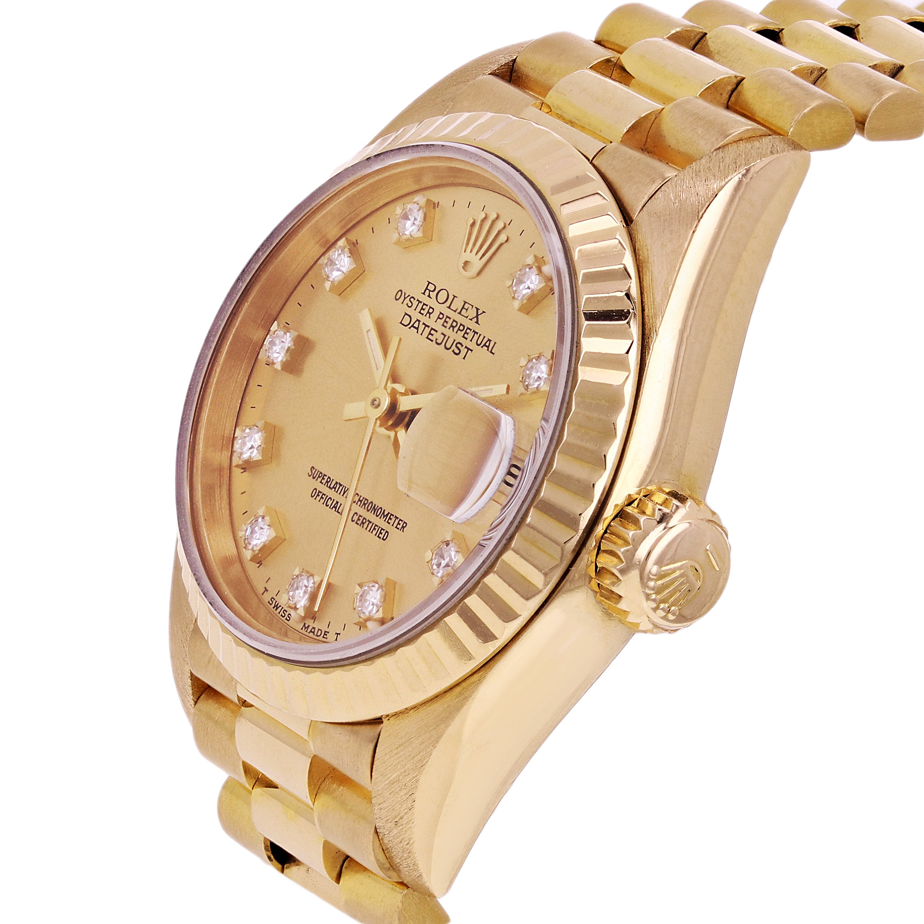 Rolex Ladies Oyster Perpetual Datejust 18k Yellow Gold Diamonds Automatic