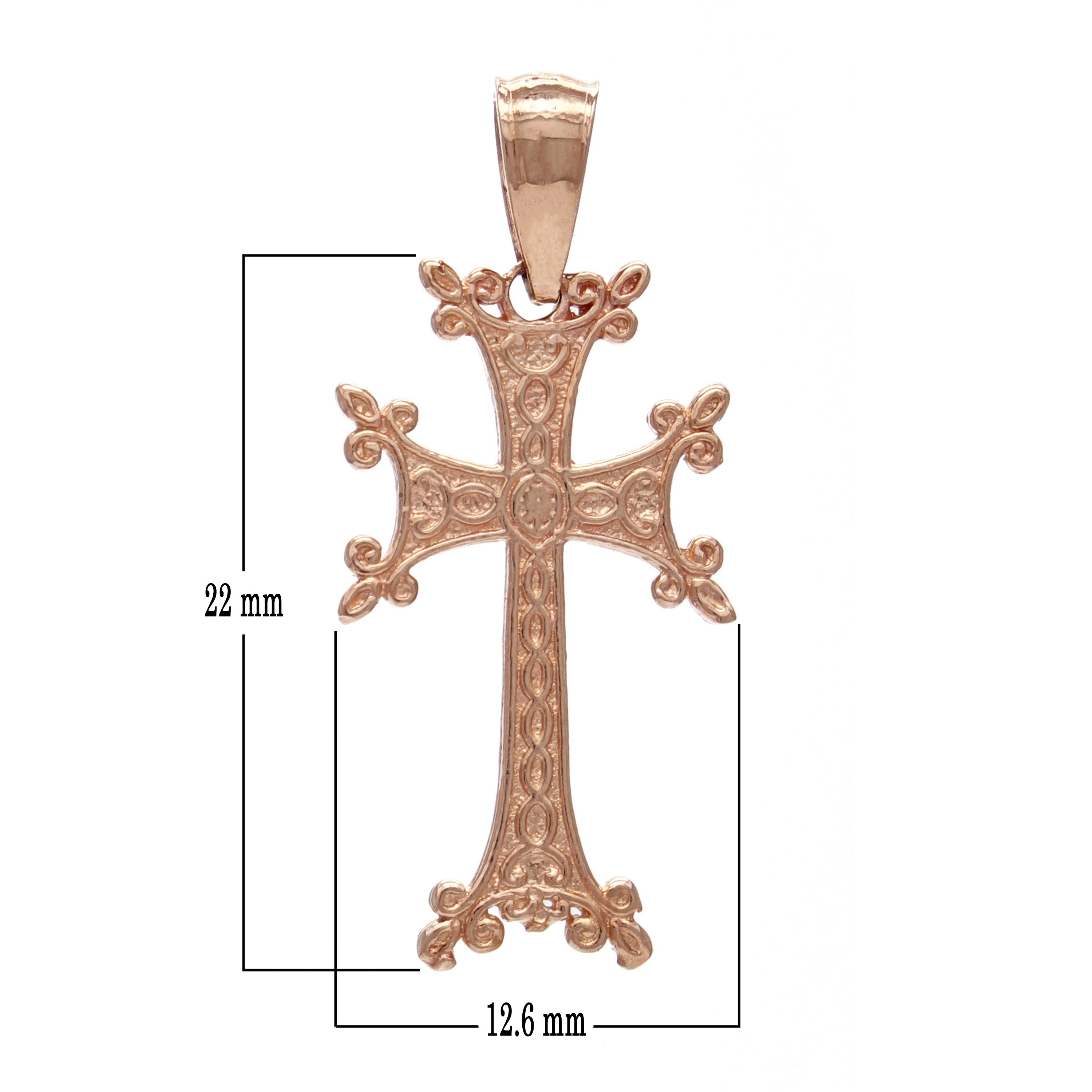 14k Rose Gold Khachkar Armenian Cross Religious Charm Pendant 1.2" 1.4 grams - Rose