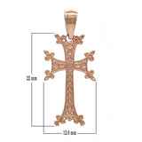14k Rose Gold Khachkar Armenian Cross Religious Charm Pendant 1.2" 1.4 grams - Rose