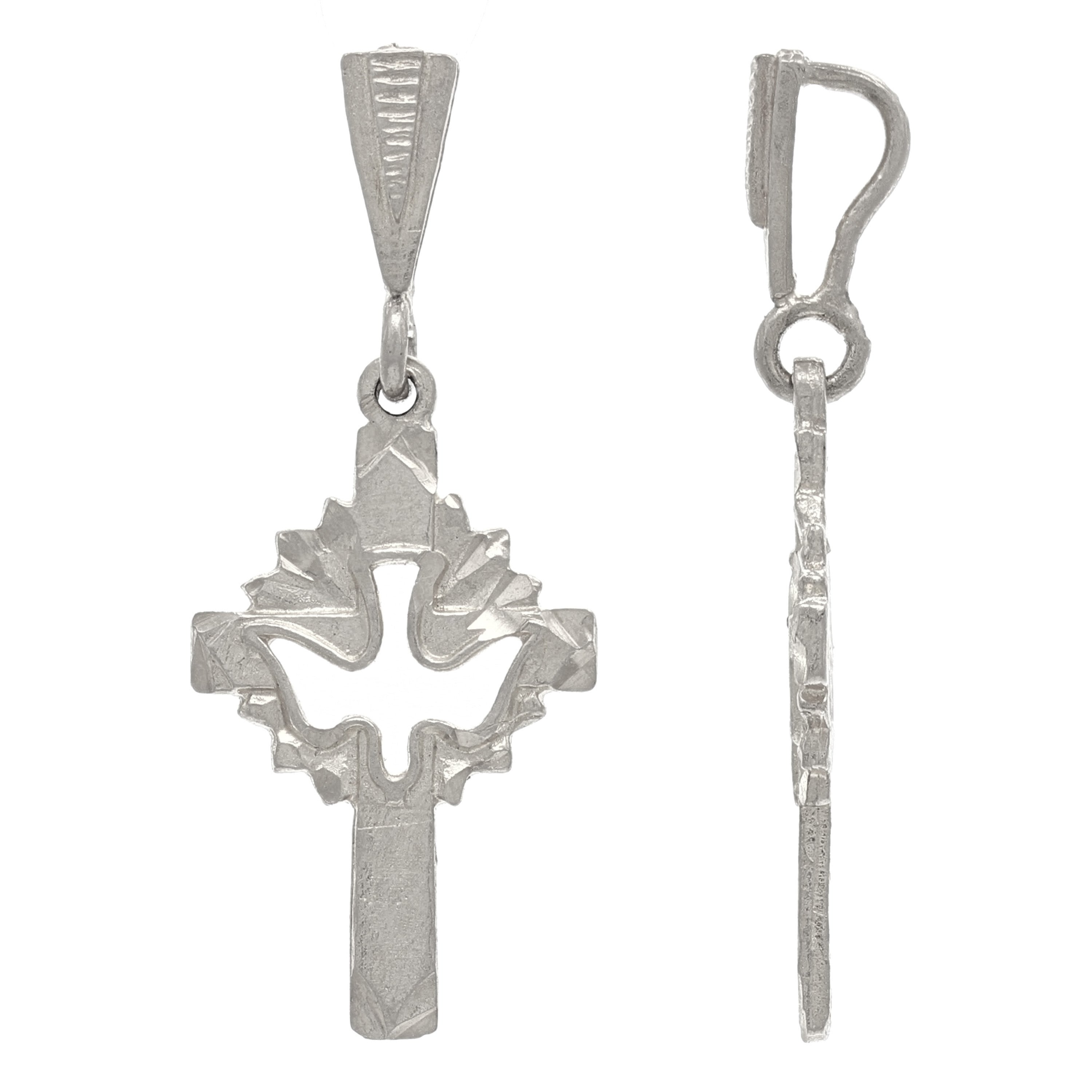 14k White Gold Dove Cross Charm Pendant 1.3" 1.5 grams