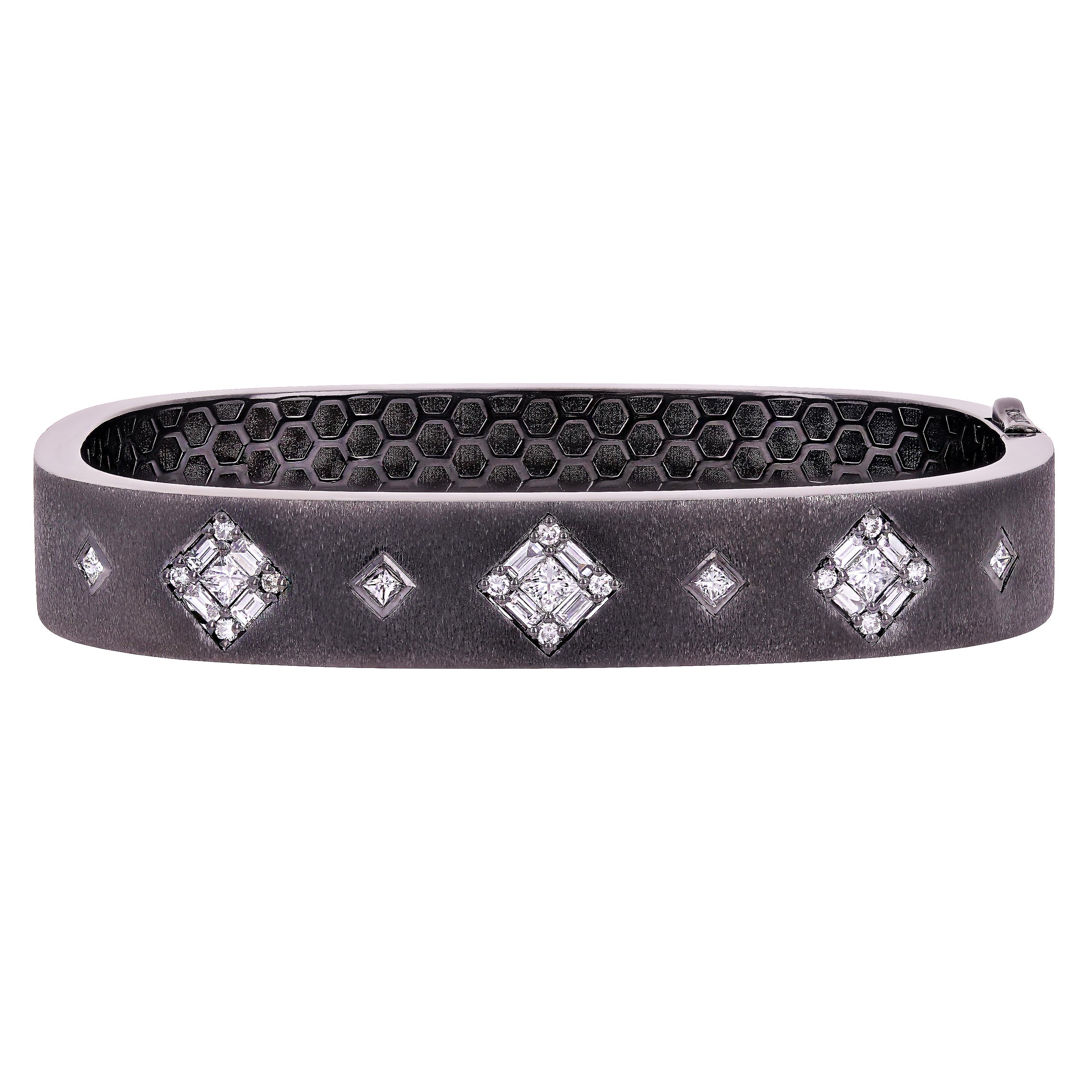 18k Black Gold Brushed 1.25ctw Diamond Modern Square Bangle Bracelet