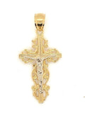 14k Two Tone Gold Jesus Christ Crucifix Filigree Cross Charm Pendant 1.8 grams