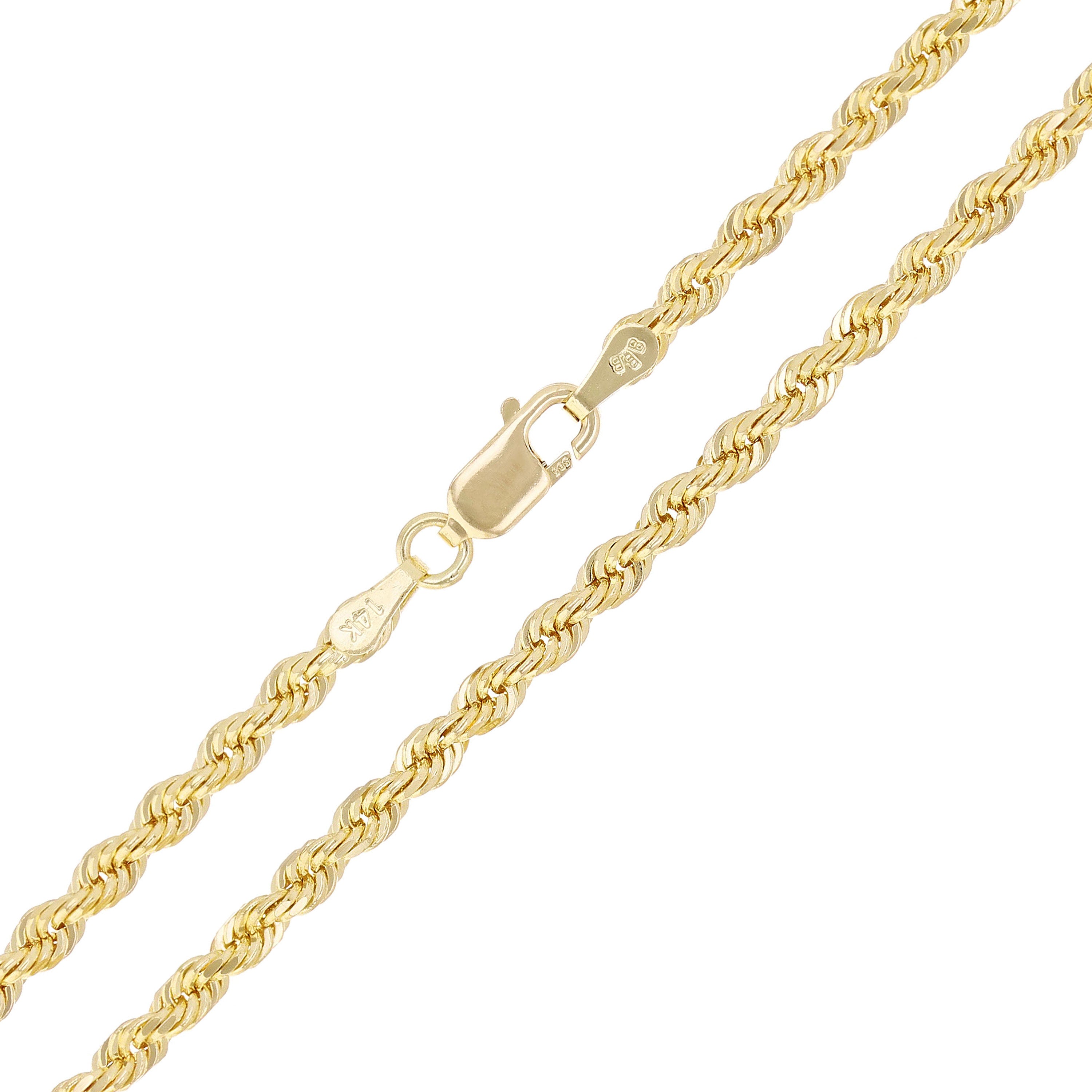 14k Yellow Gold Solid Diamond Cut Rope Chain Necklace 18" 3.5mm - 18"