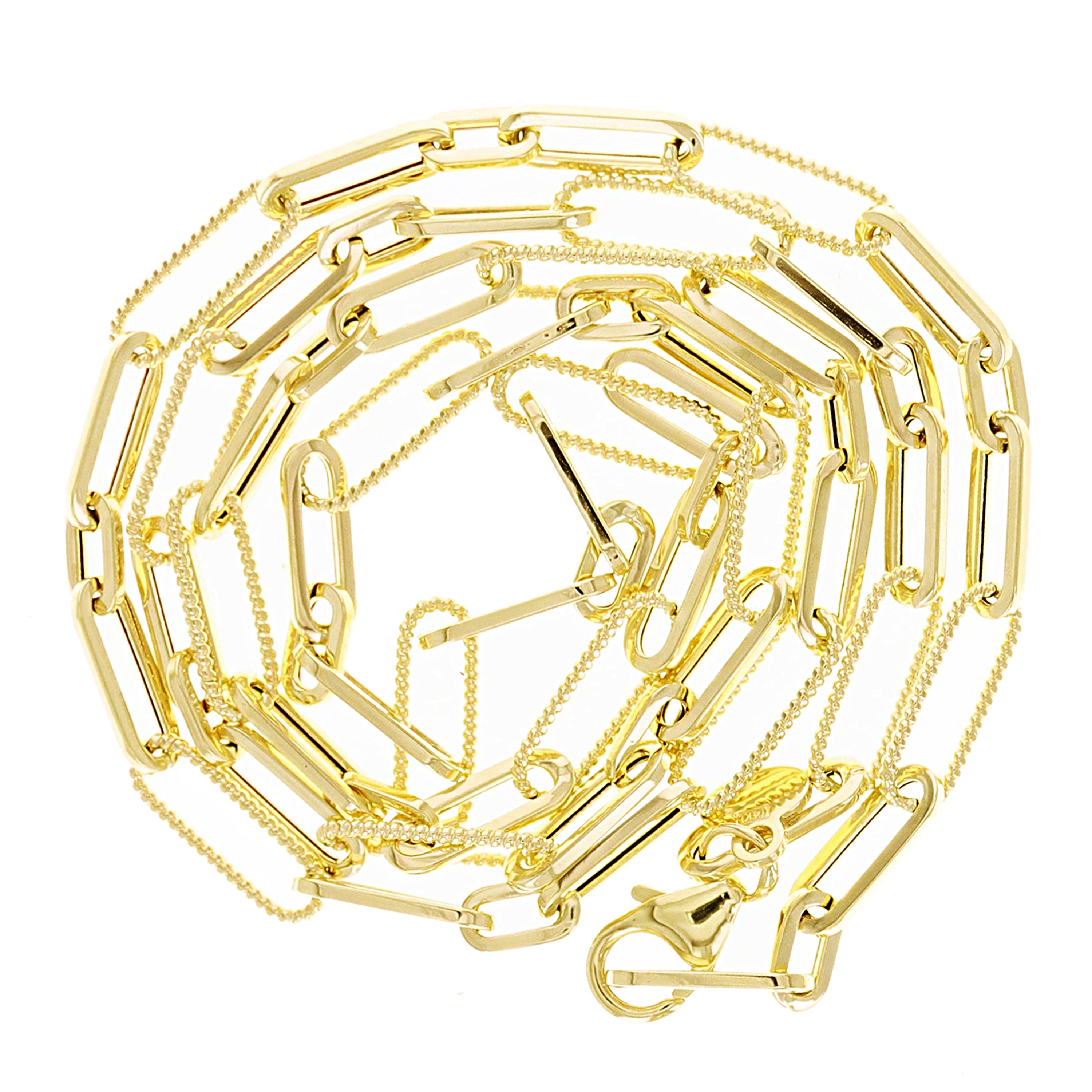 Italian 14k Yellow Gold Plain & Rope Paper Clip Link Necklace 18" 3.7mm 4.9 grams