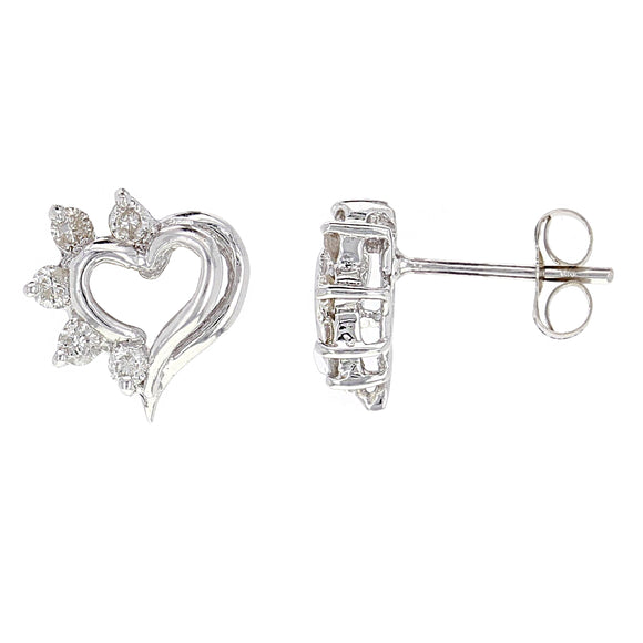 14k White Gold 0.20ctw Diamond Heart Stud Earrings