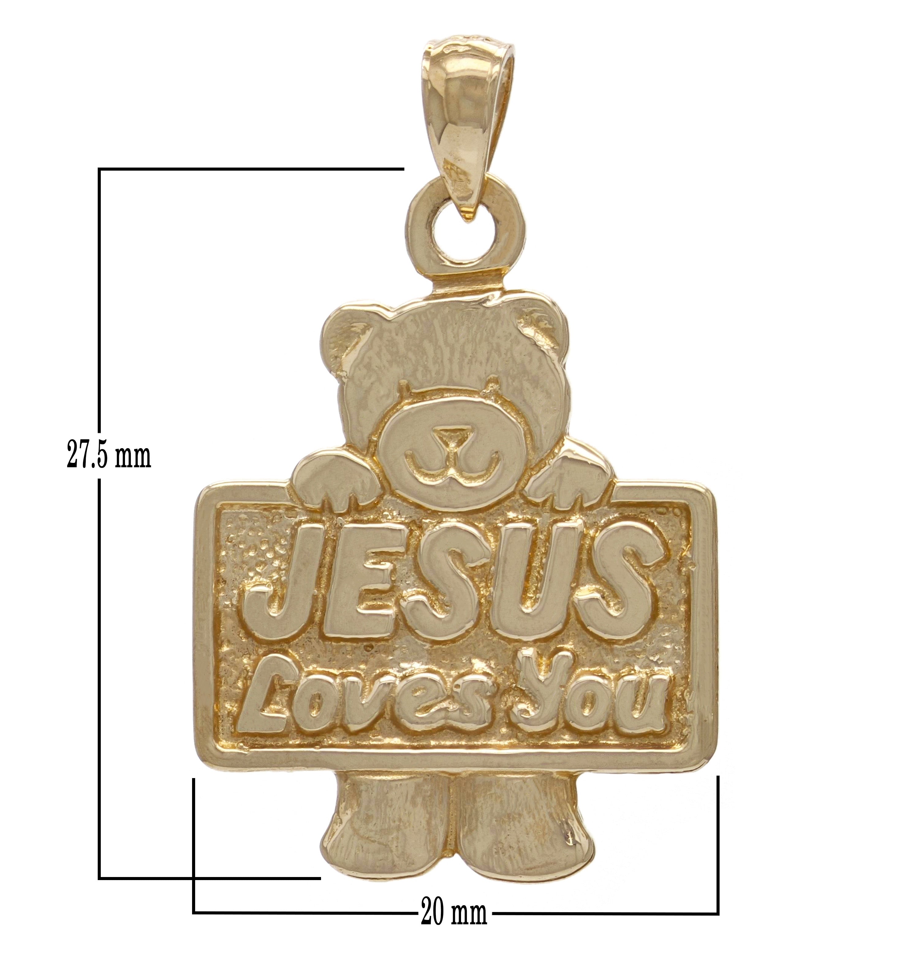 14k Yellow Gold Solid JESUS Loves You Teddy Bear Charm Pendant 1.3" 6.3grams - Yellow