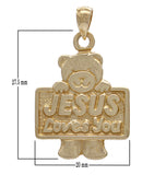 14k Yellow Gold Solid JESUS Loves You Teddy Bear Charm Pendant 1.3" 6.3grams - Yellow