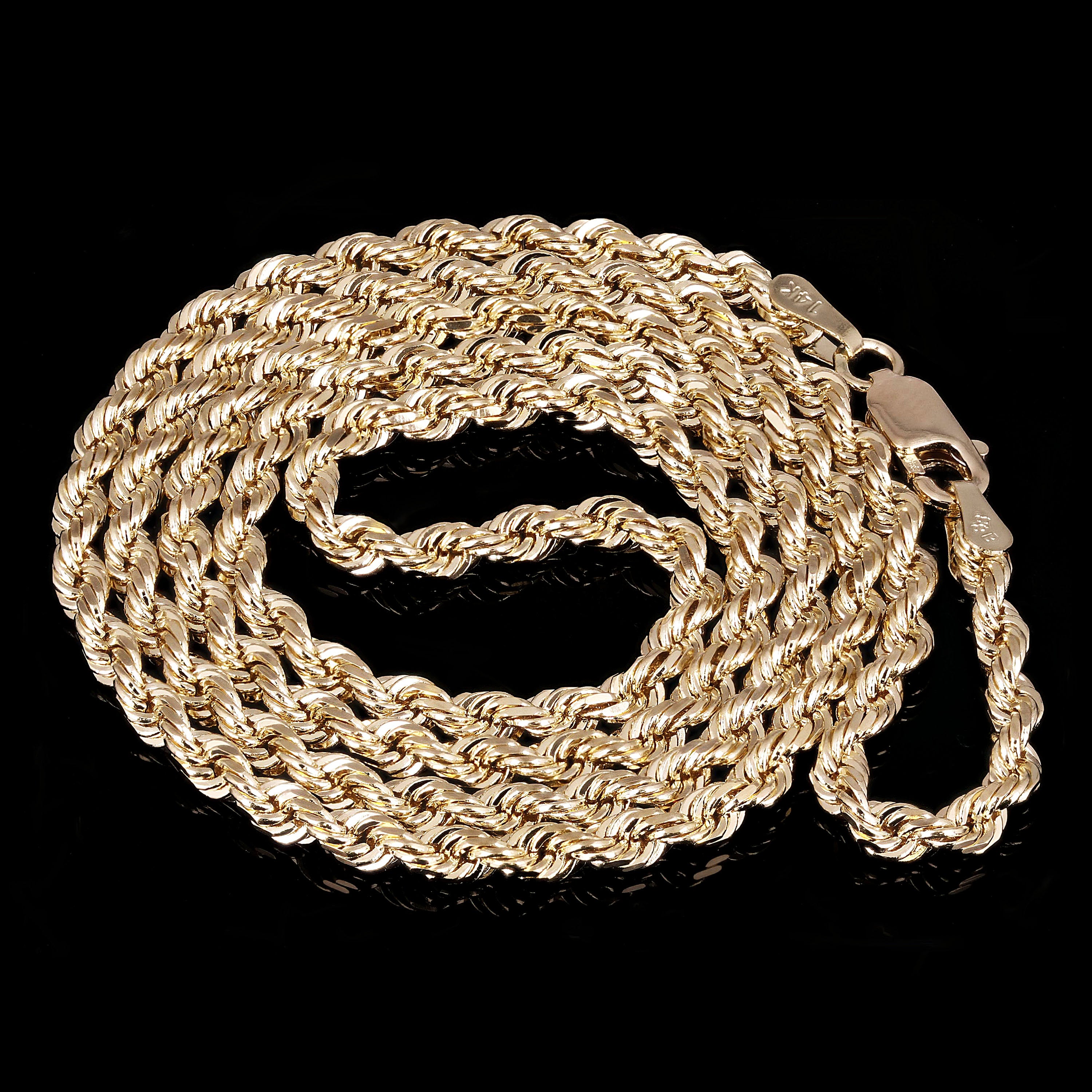 14k Yellow Gold Solid Twisted Diamond Cut Rope Chain Necklace 28" 3mm 20 grams