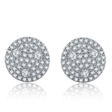 14k White Gold Triangle Accented Round 3/4 cttw Diamond Pav Button Earrings