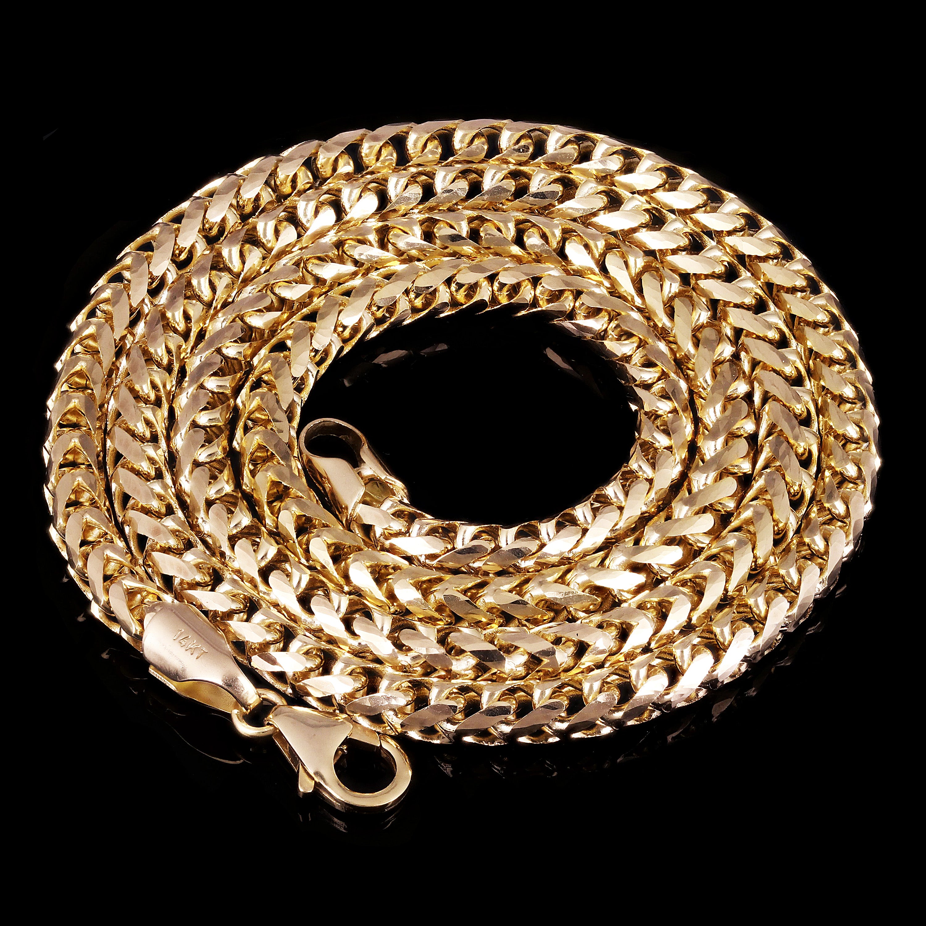 Italian 14k Yellow Gold Solid Diamond Cut Franco Chain Necklace 22" 4mm 46 grams - 22" 47.2 grams