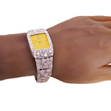 14k White Gold Nugget Link Wrist Band Geneve Diamond Watch 8-8.5" 58.1 grams
