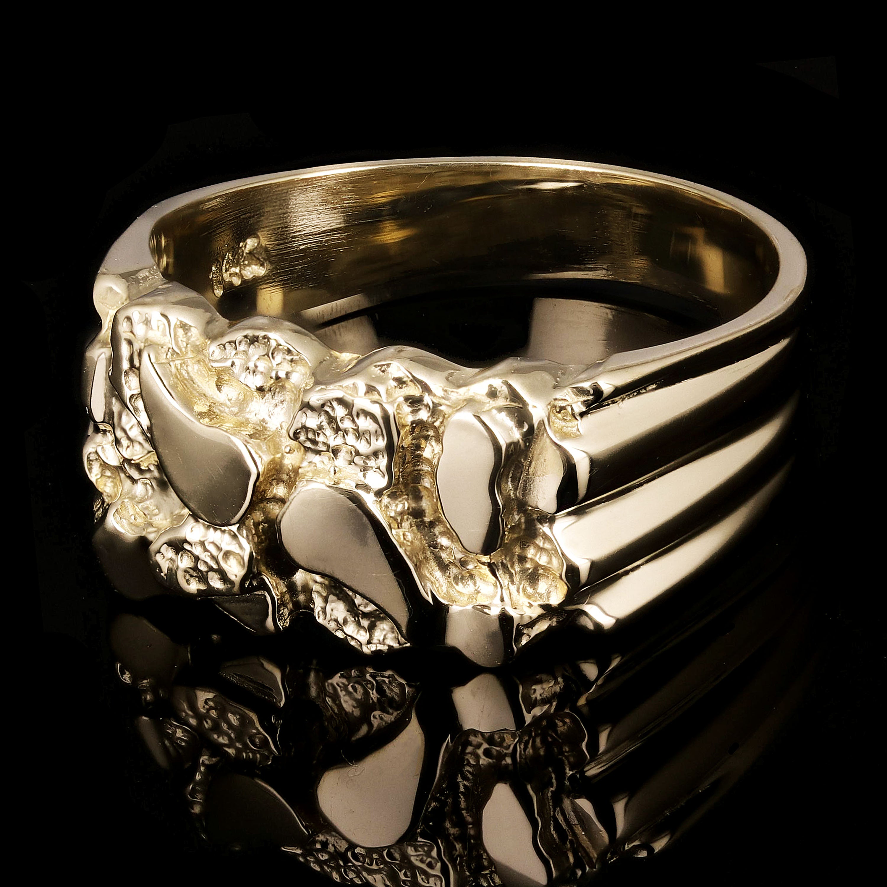 14k Yellow Gold Solid Nugget Ring Band 9.8mm Sizes 7 - Ring Size 7