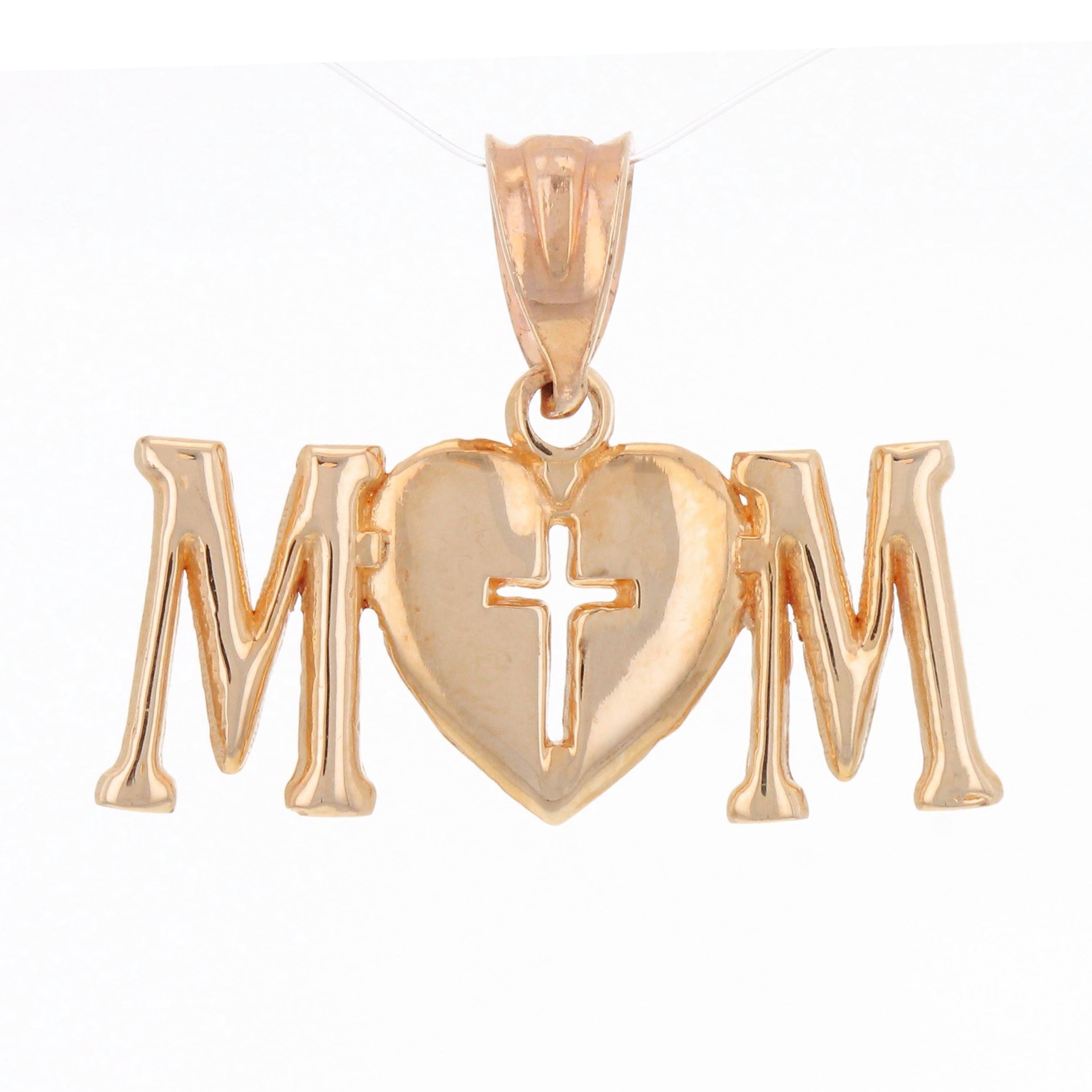 14k Rose Gold MOM Charm Pendant with Heart & Cross Mother's Day Gift 1.4 grams - Rose