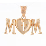 14k Rose Gold MOM Charm Pendant with Heart & Cross Mother's Day Gift 1.4 grams - Rose