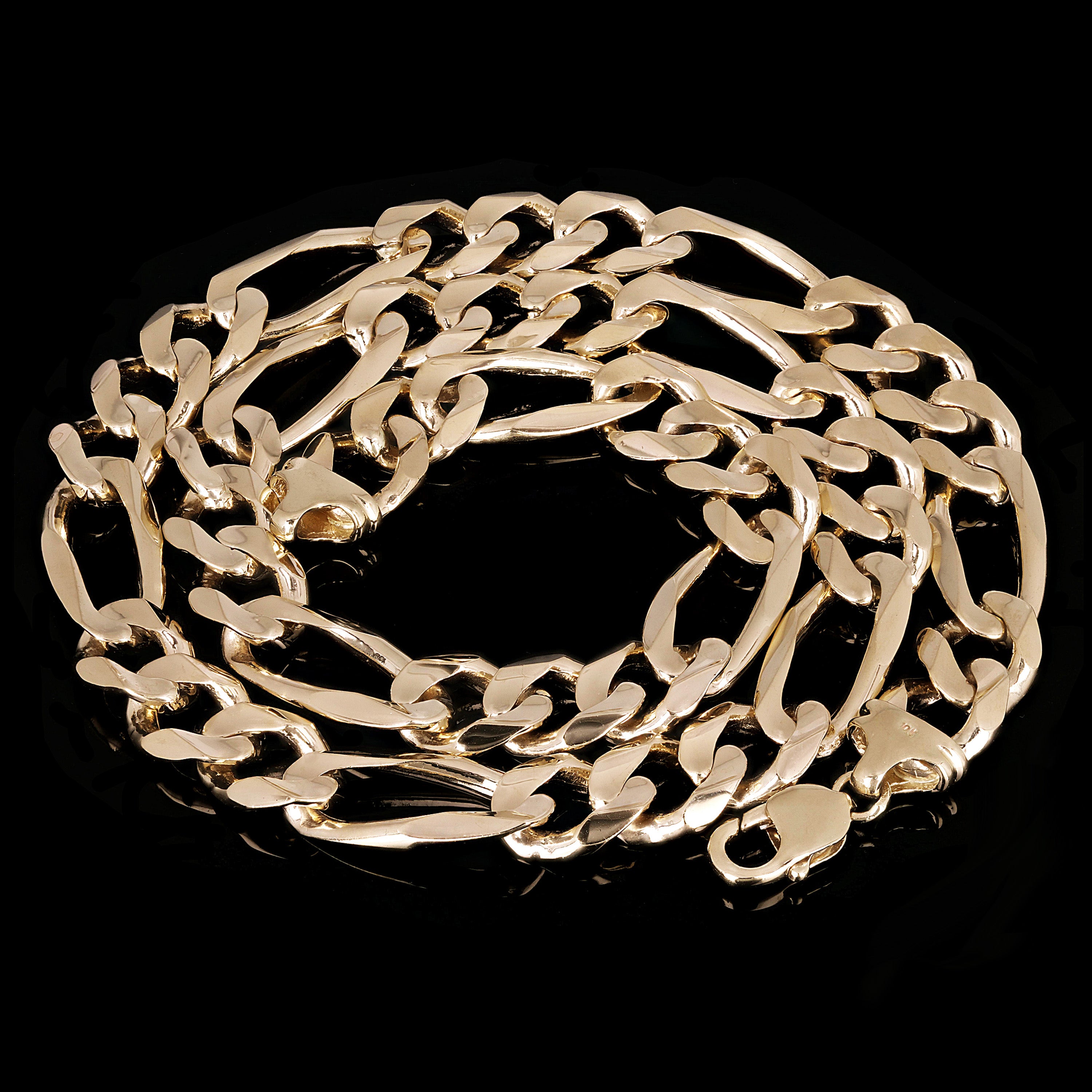 10k Yellow Gold Figaro Chain Necklace Heavy Solid Gold 20" 14mm 124.6 grams - 20"