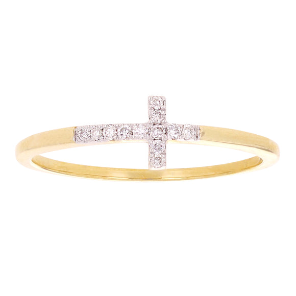 10k Yellow Gold 0.06ctw Diamond Accent Stacking Sideways Cross Ring Size 6.75 - Yellow,0.06 ctw