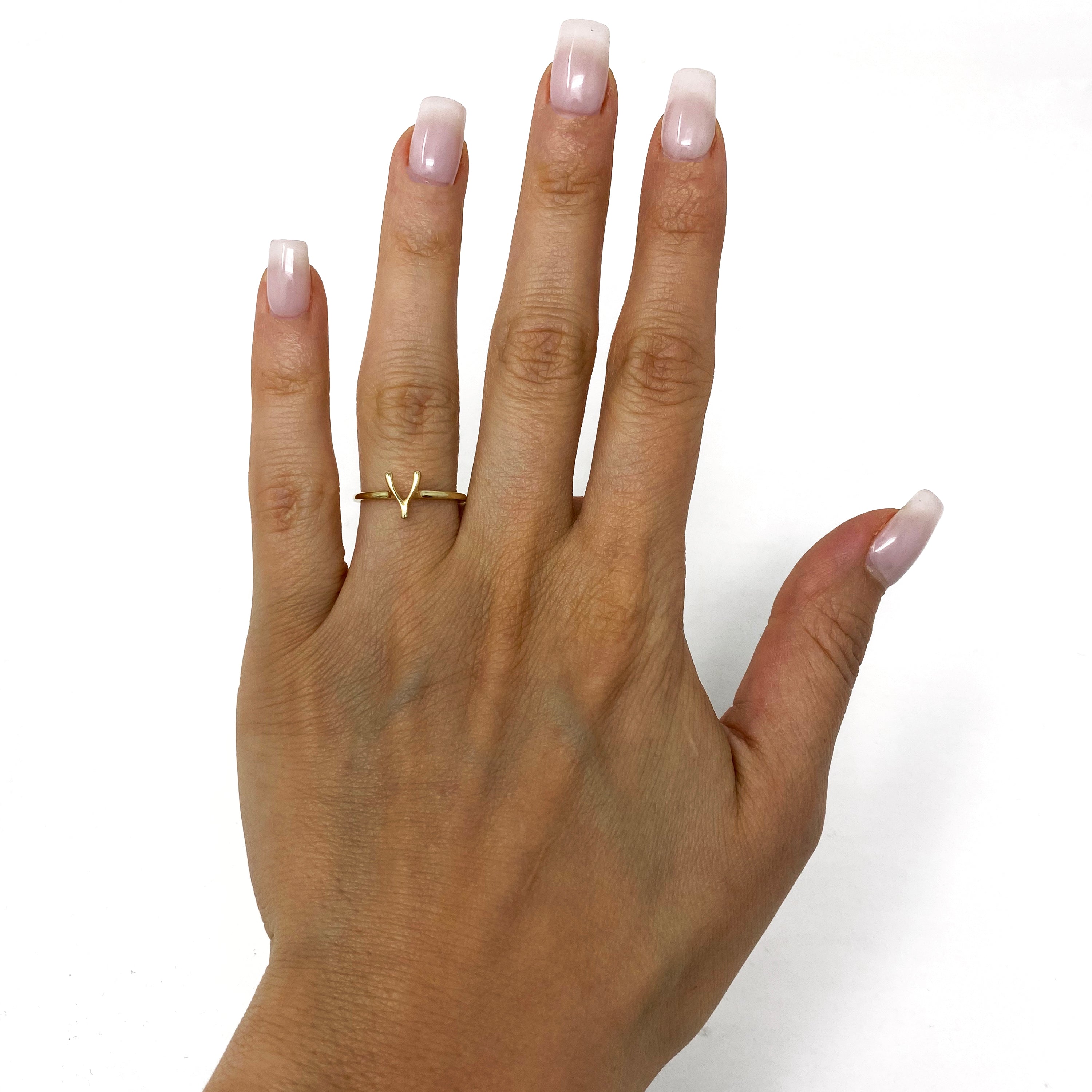 14k Yellow Gold Lucky Wishbone Ring Stackable Size 7 1.5 grams - Yellow