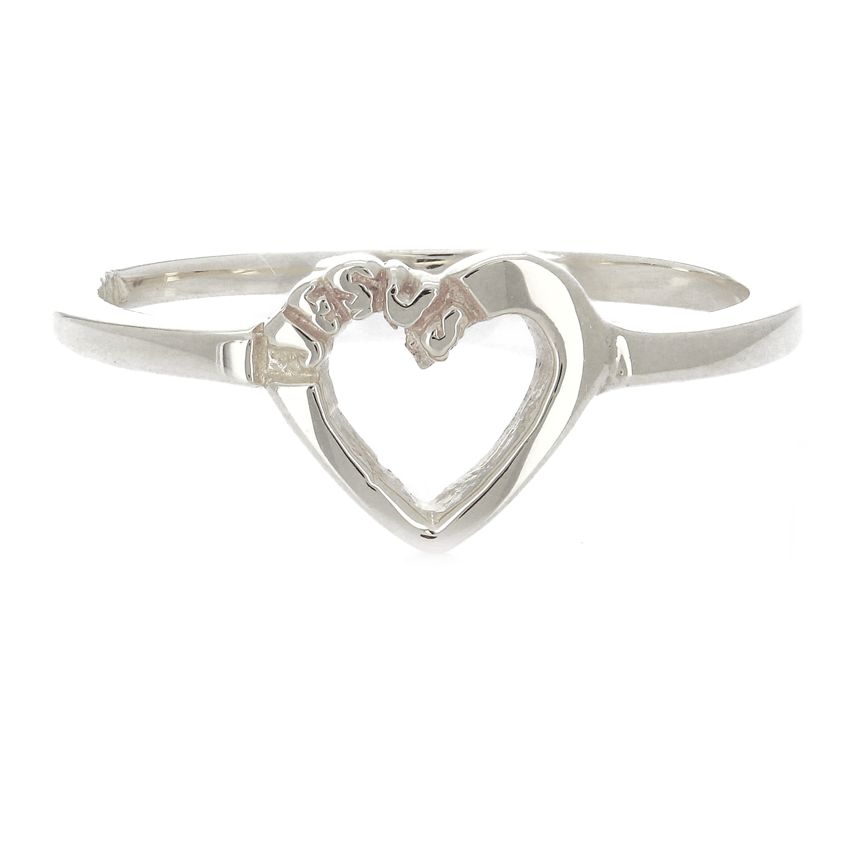 14k White Gold Jesus Heart Ring Size 10 - White,Ring Size 10