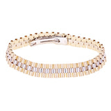 Italian Two- Tone 14k Yellow & White Gold Watch Link Bracelet 8" 11mm 27.8 grams - Yellow and White