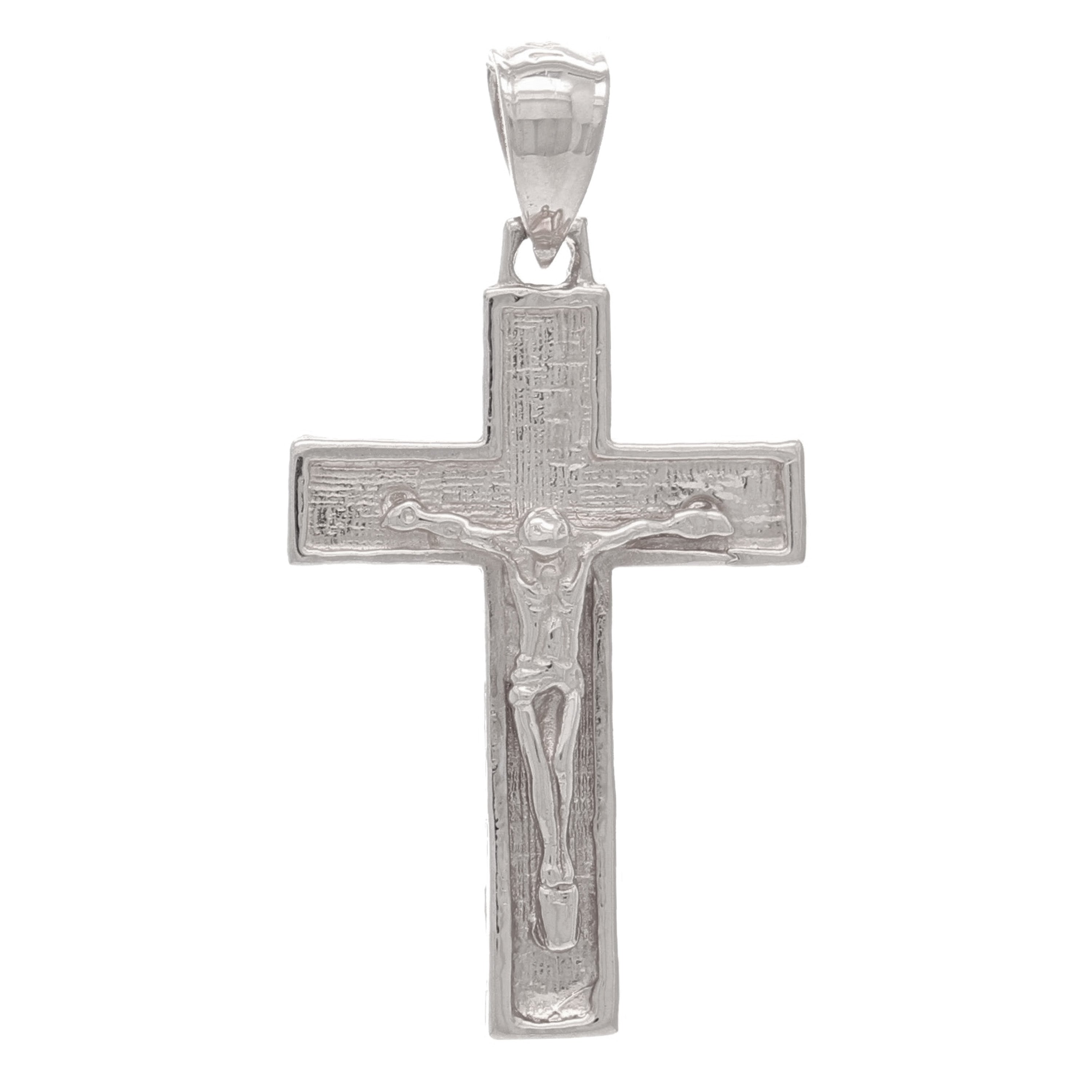 14k White Gold Jesus Christ Crucifix Cross Religious Charm Pendant 1.18" 2 grams - White
