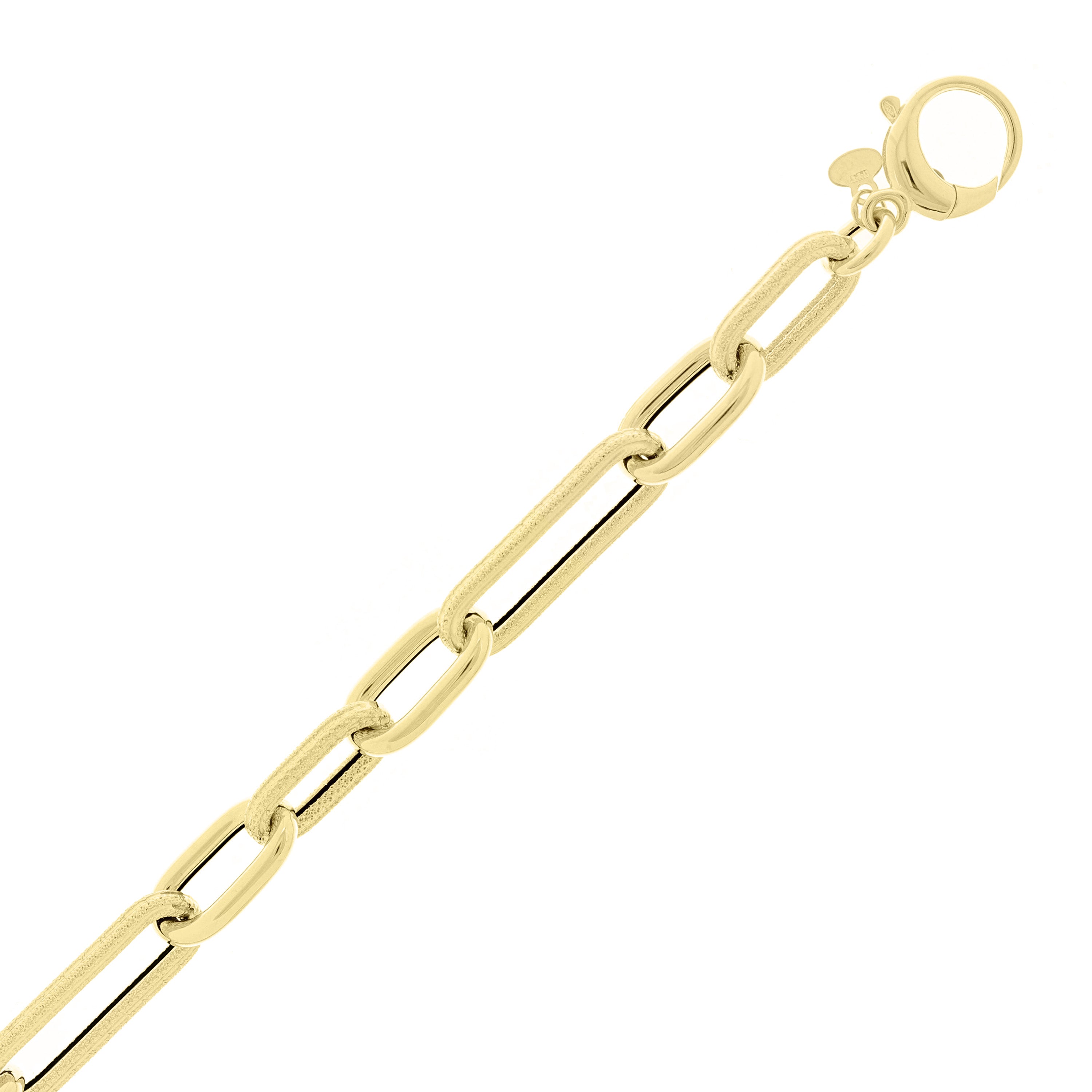 Italian 14k Yellow Gold Plain & Satin Finish Paper Clip Bracelet 7.75" 8.9mm 6g