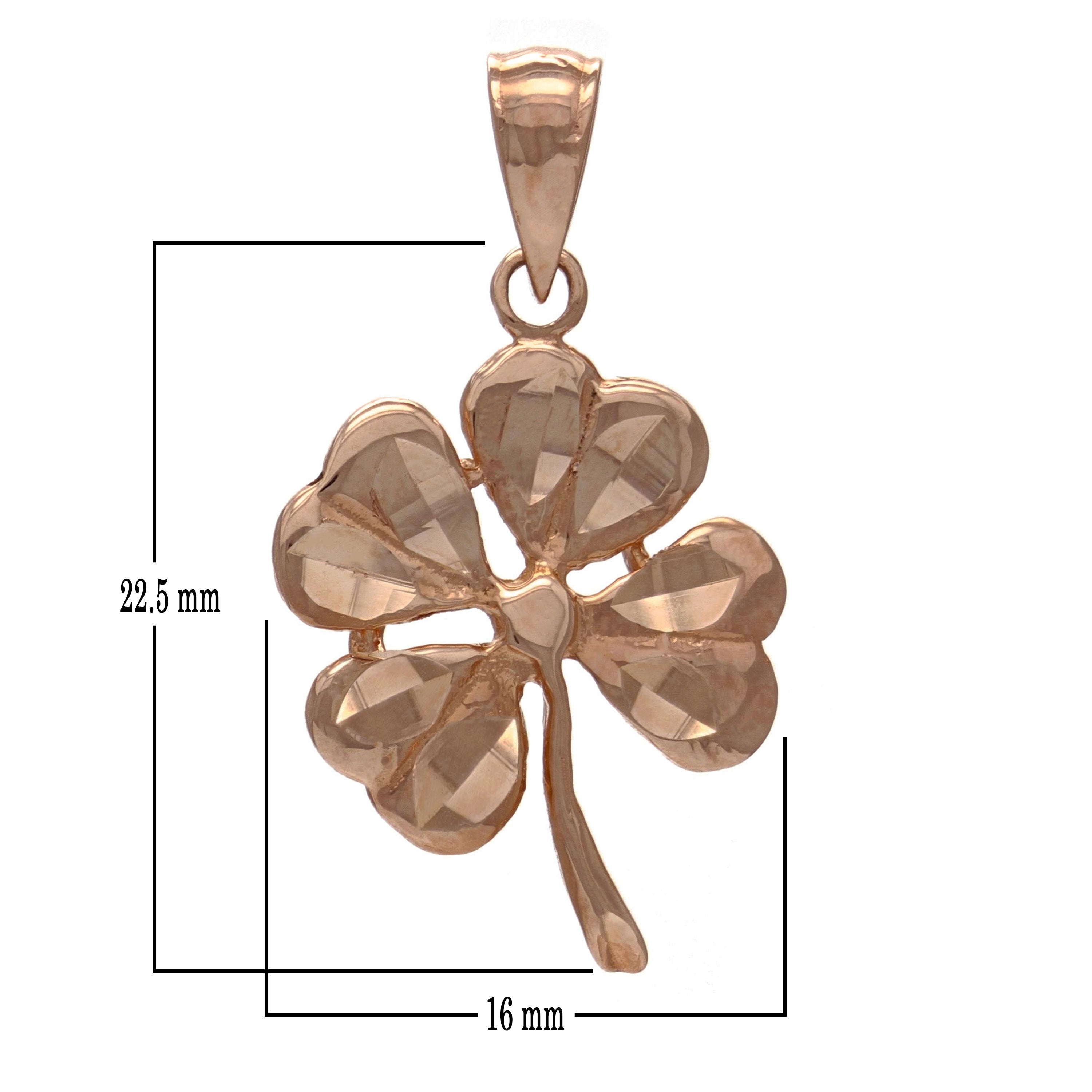 14k Rose Gold Flower Lucky Four Leaf Clover Charm Pendant 1.7 grams - Rose