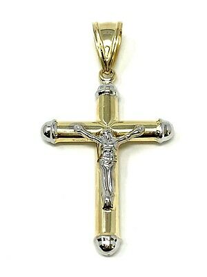 14k Two Tone Gold Jesus Christ Crucifix INRI Cross Pendant 2.35" 3.4 grams