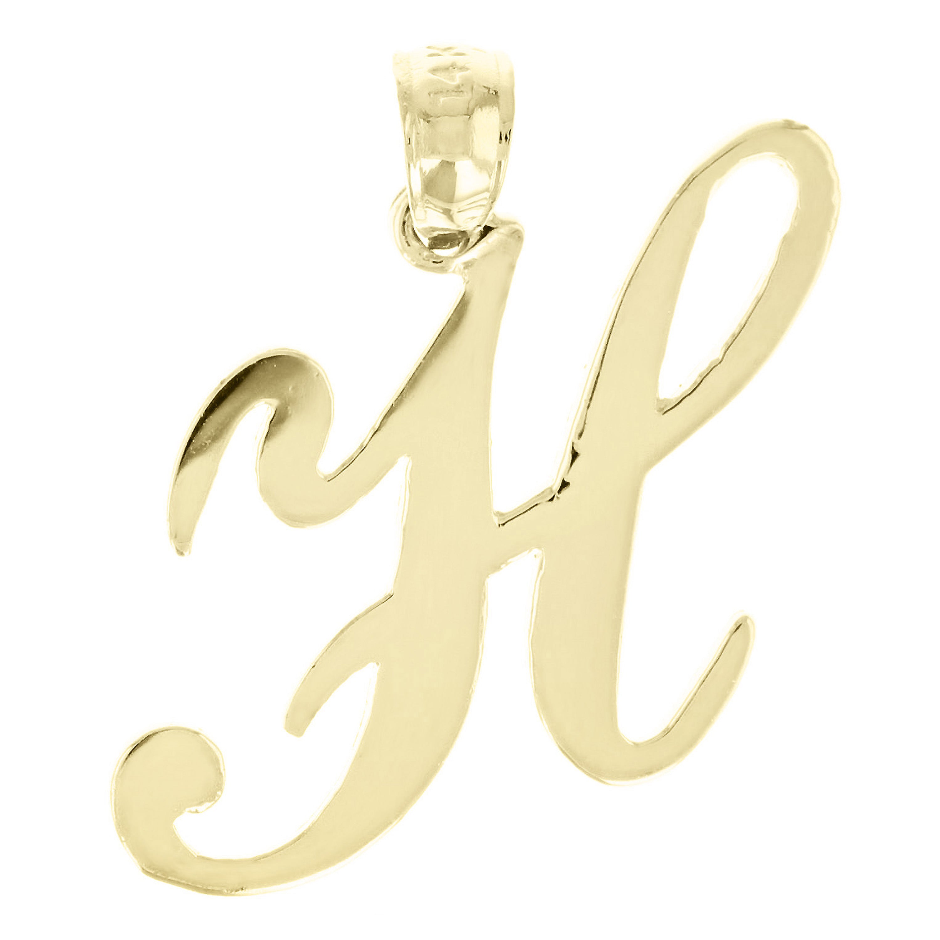 14k Yellow Gold Initial Letter H Alphabet Charm Pendant - Letter H,Yellow
