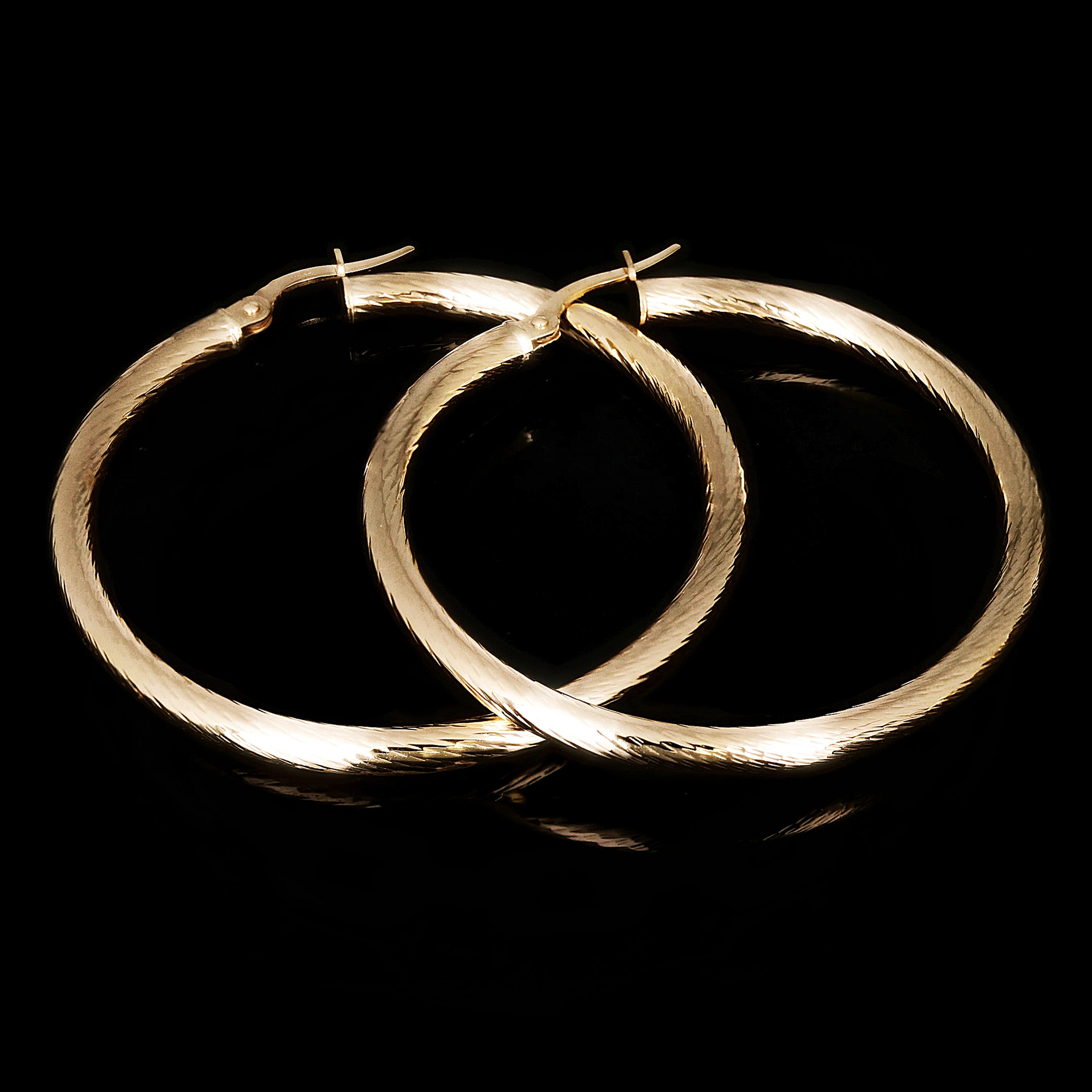 Italian 14k Yellow Gold Twisted Round Hoop Earrings 1.7" 3mm 3.7 grams