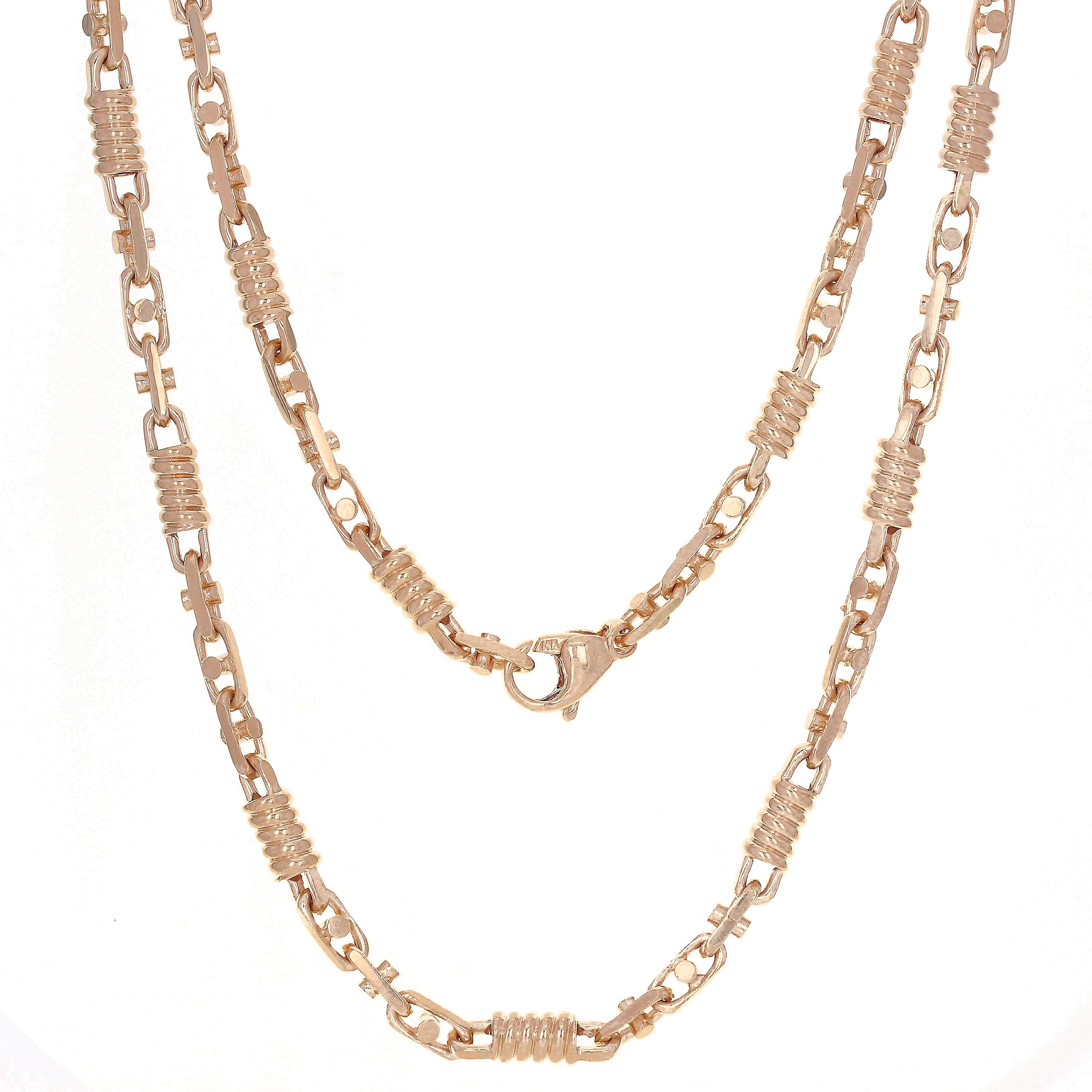 14k Rose Gold Handmade Spring Barrel Link Necklace 26" 7mm 83.5 grams - Rose,26"