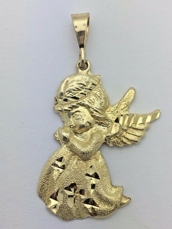 10k Yellow Gold Diamond Cut Praying Little Angel Charm Pendant 3.6 grams