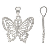 14k White Gold Solid Diamond Cut Butterfly Charm Pendant 2 grams - White