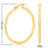 Italian 14k Yellow Gold Twisted 2mm 1" Diameter Round Hoop Earrings 1.6 grams