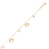Italian 14k Two Tone Gold Heart & Ball Beads Charm Anklet Bracelet 10" 2.2 grams