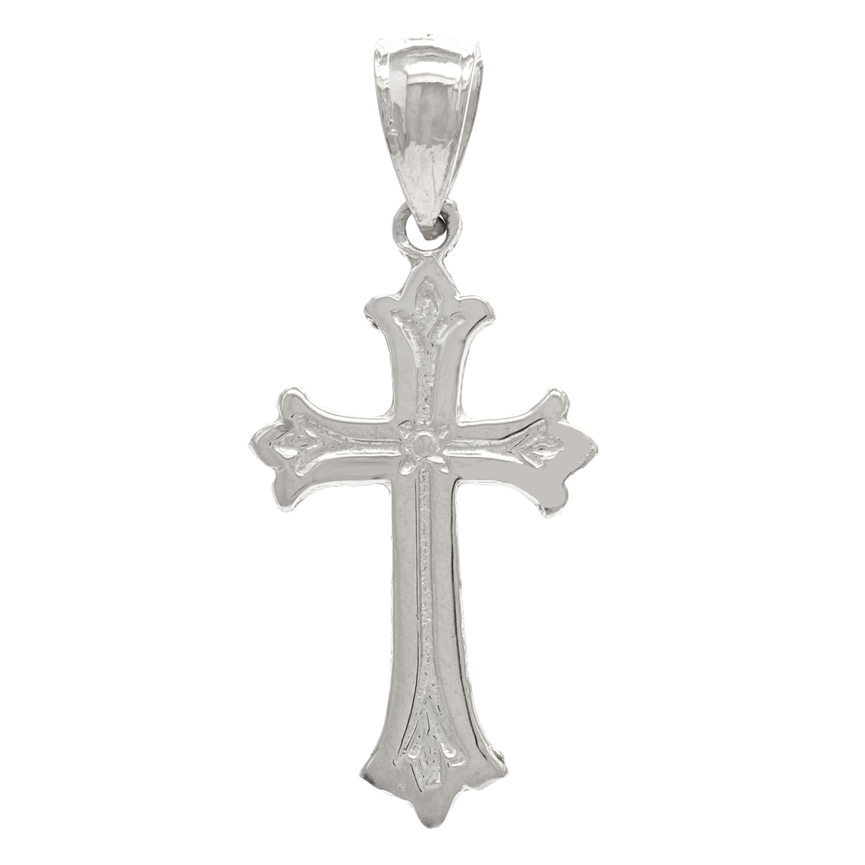 14k White Gold Christian Cross Religious Charm Pendant 1" 1.3 grams - White