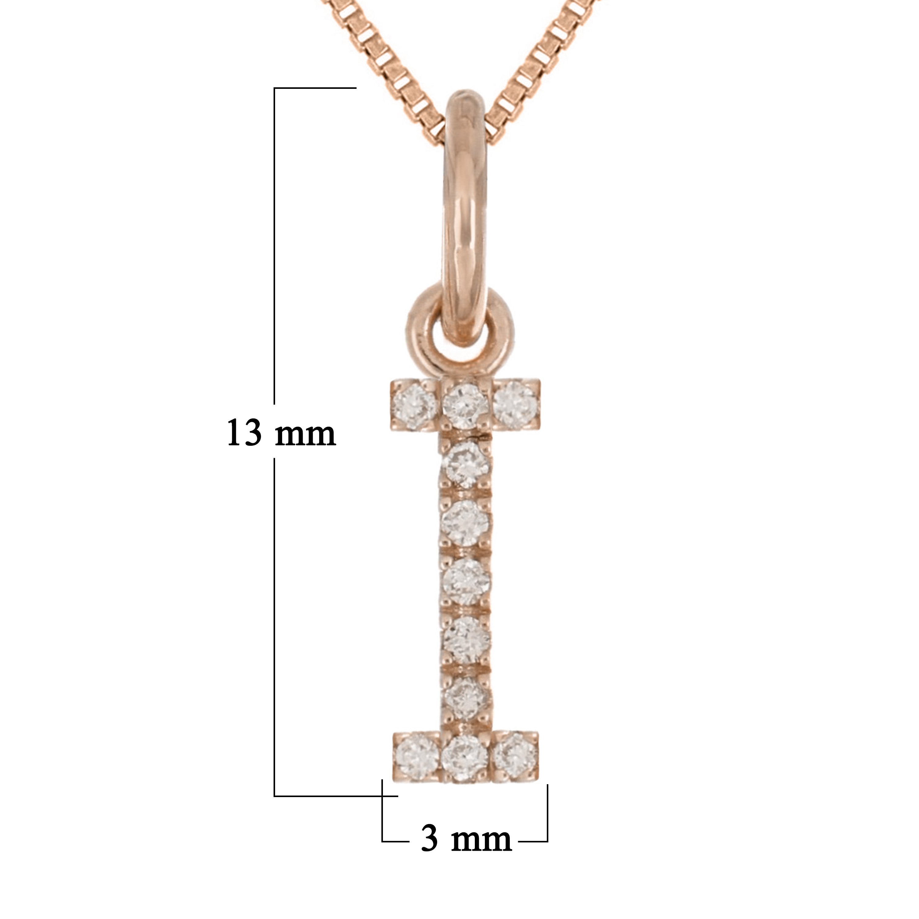 14k Rose Gold Diamond Initial Letter I Charm Pendant Necklace 18" - Letter I,Rose